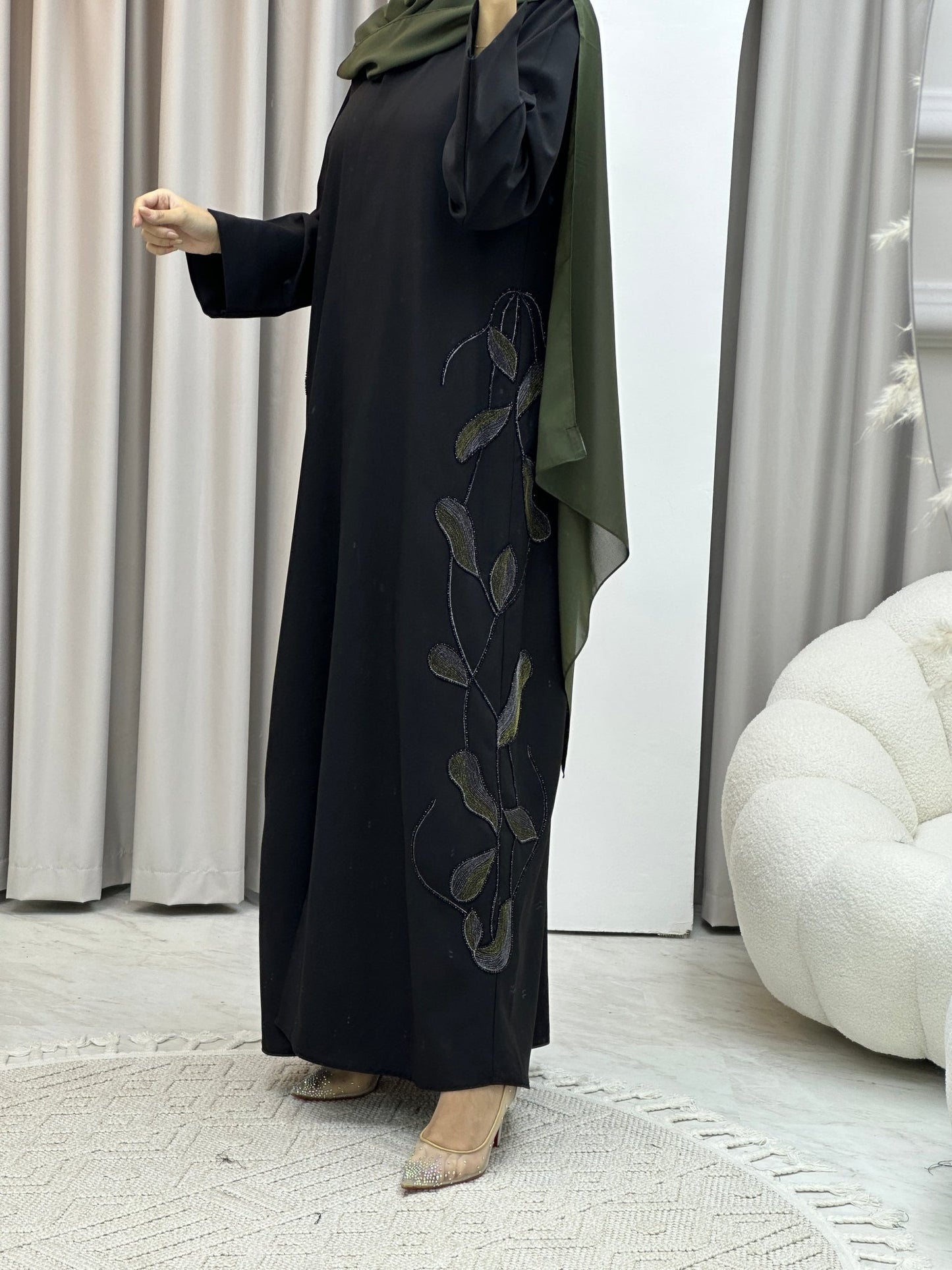 C Black Green Handwork Abaya Set