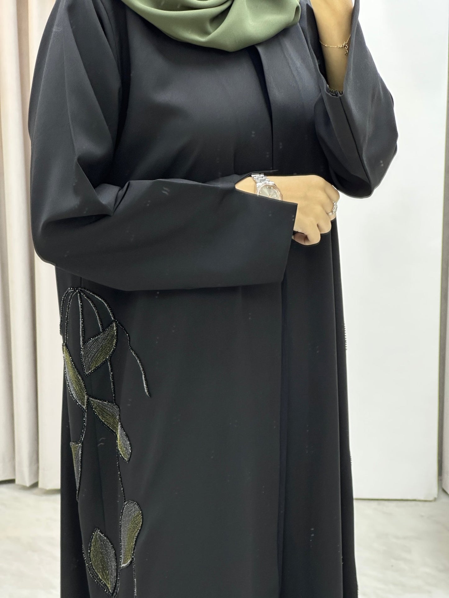 C Black Green Handwork Abaya Set