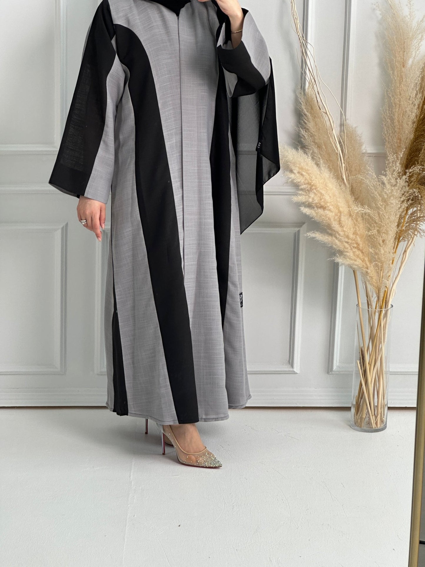 C - Black - Grey - Summer - Linen - Abaya - Set