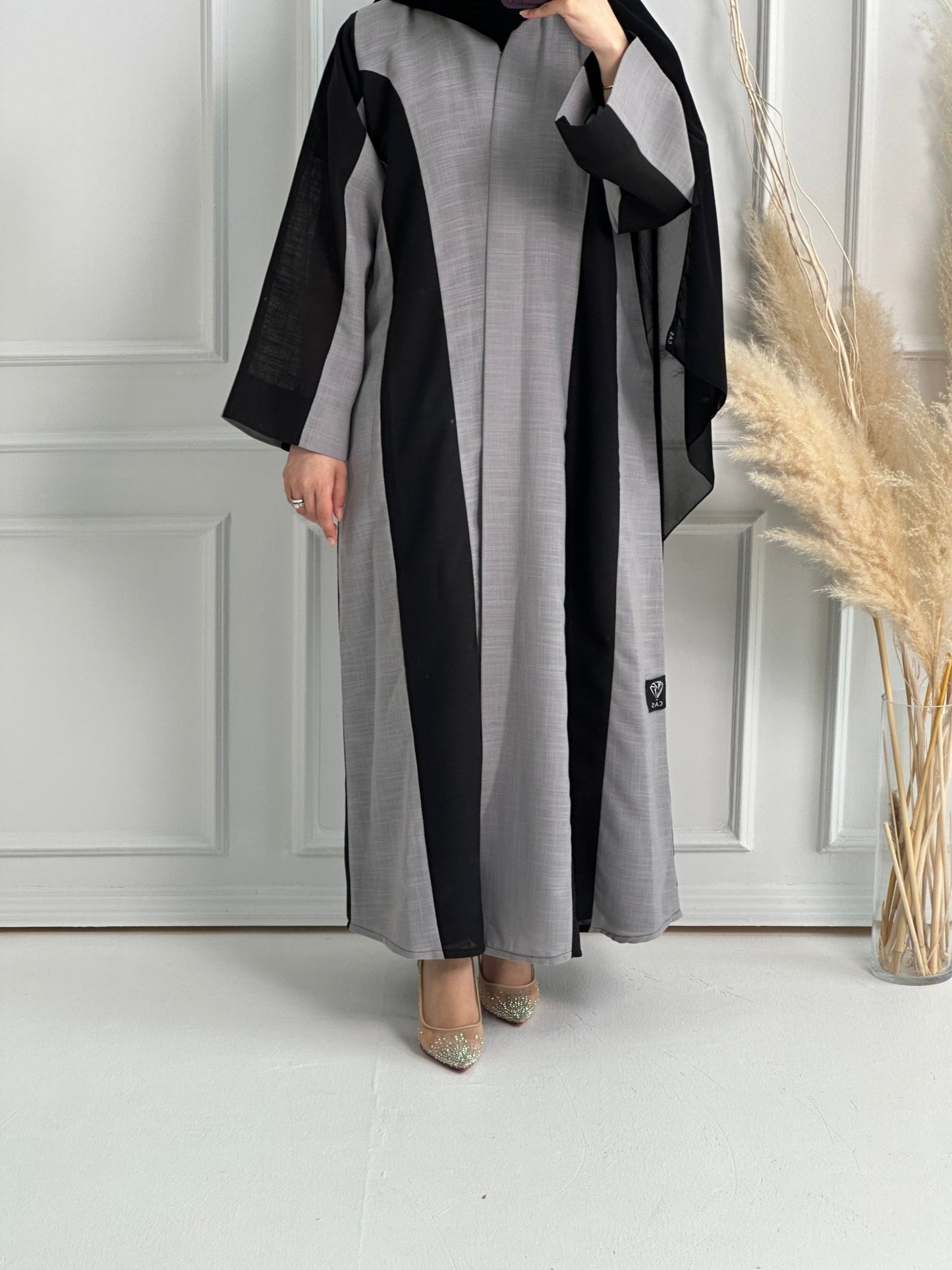 C - Black - Grey - Summer - Linen - Abaya - Set