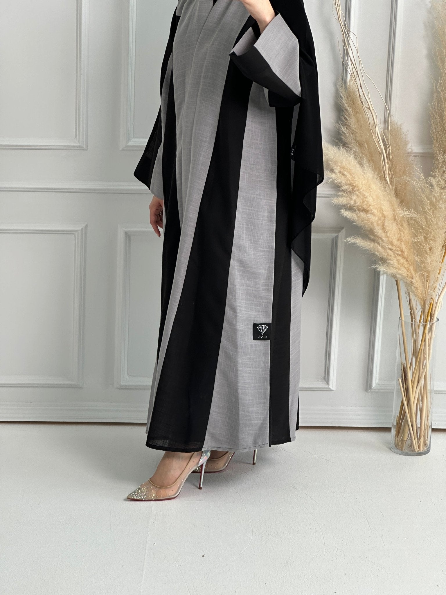 C - Black - Grey - Summer - Linen - Abaya - Set