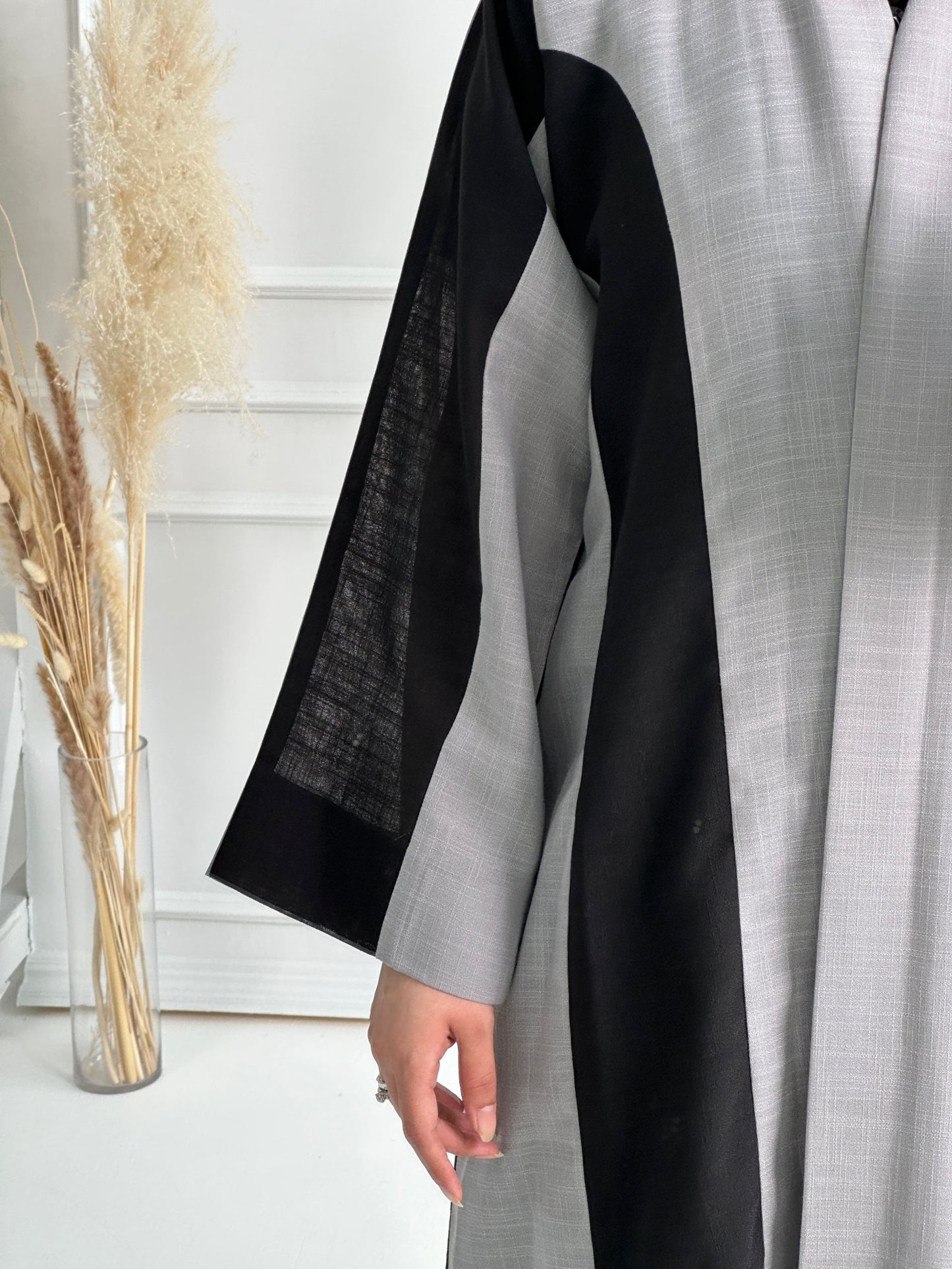 C - Black - Grey - Summer - Linen - Abaya - Set