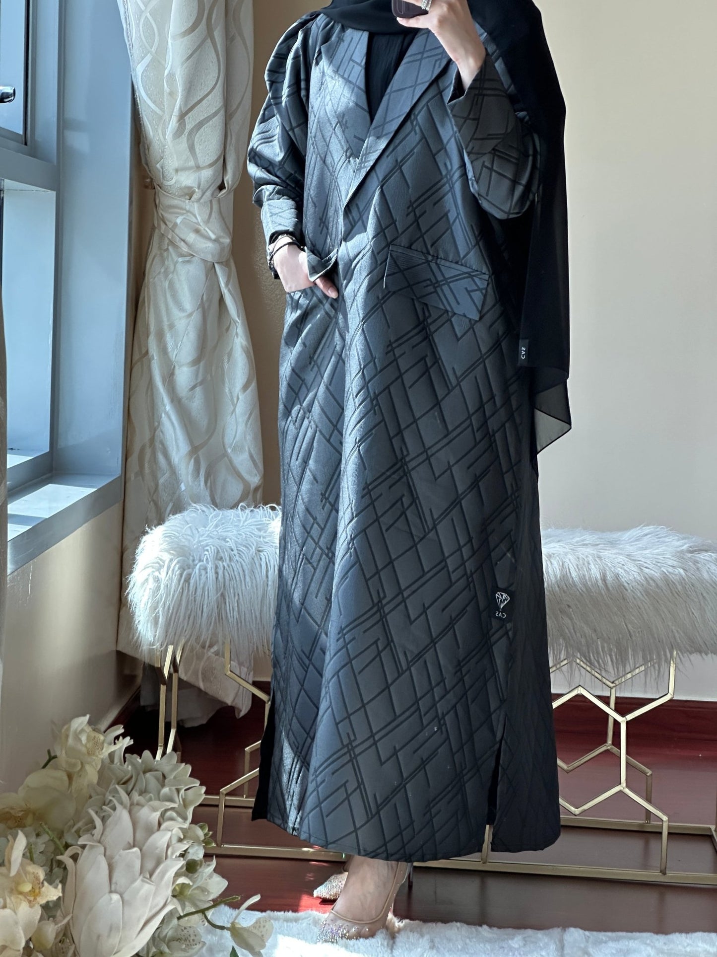 C - Black - Grey - Work - Abaya - Set - 112