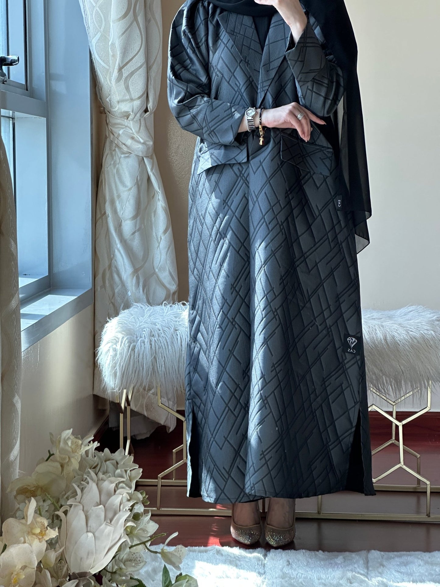 C - Black - Grey - Work - Abaya - Set - 112