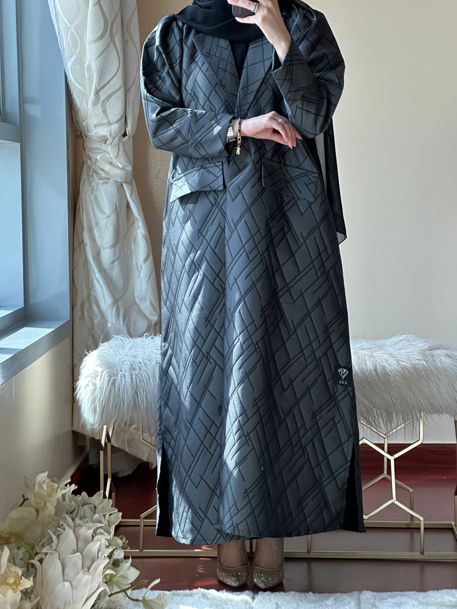 C - Black - Grey - Work - Abaya - Set - 112