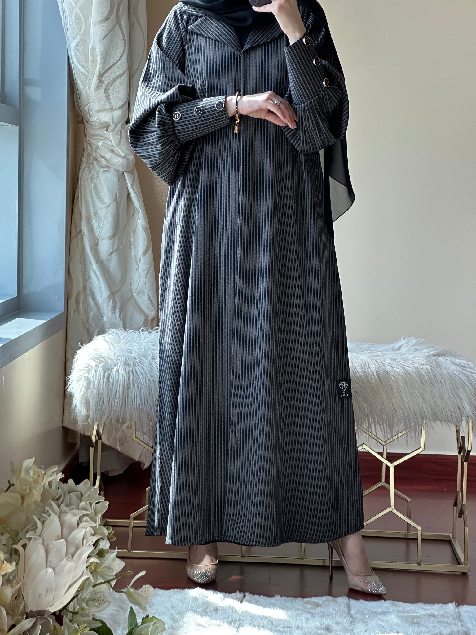 C - Black - LightGrey - Work - Abaya - Set - 109