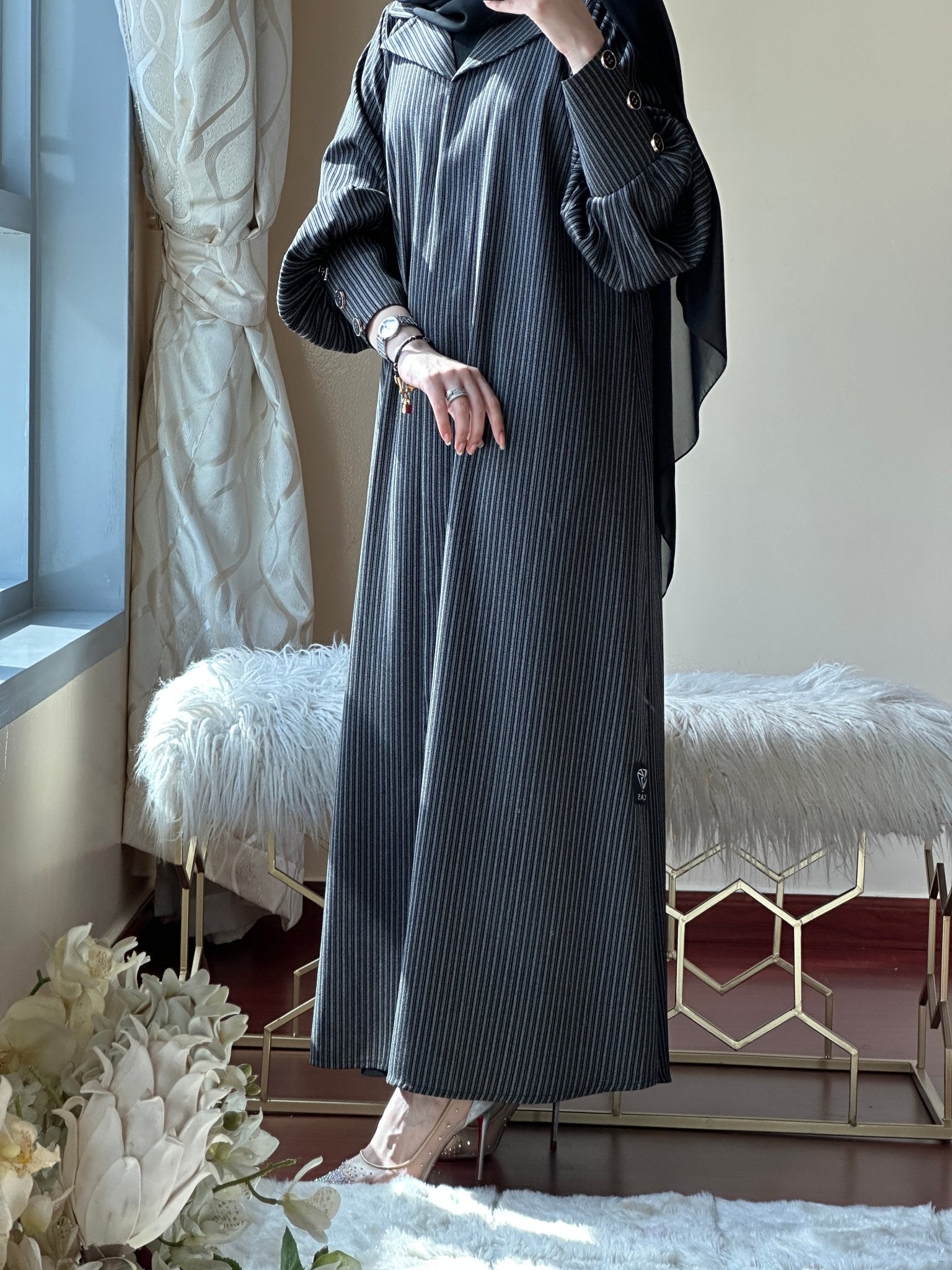 C - Black - LightGrey - Work - Abaya - Set - 109