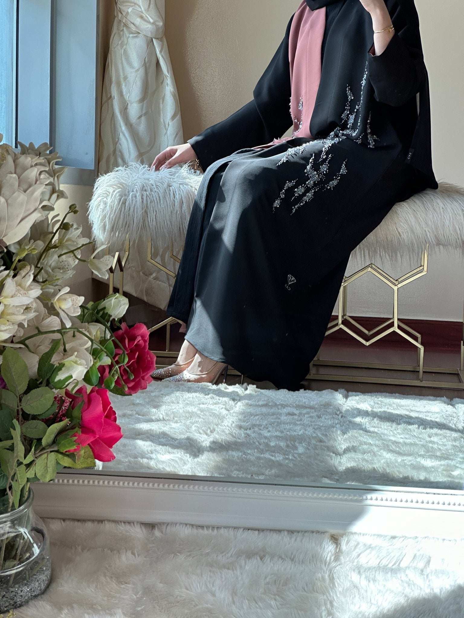 C - Black - Pink - Work - Abaya - Set - 111