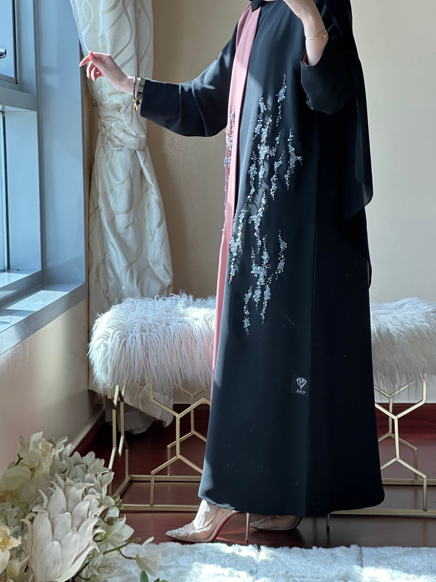 C - Black - Pink - Work - Abaya - Set - 111