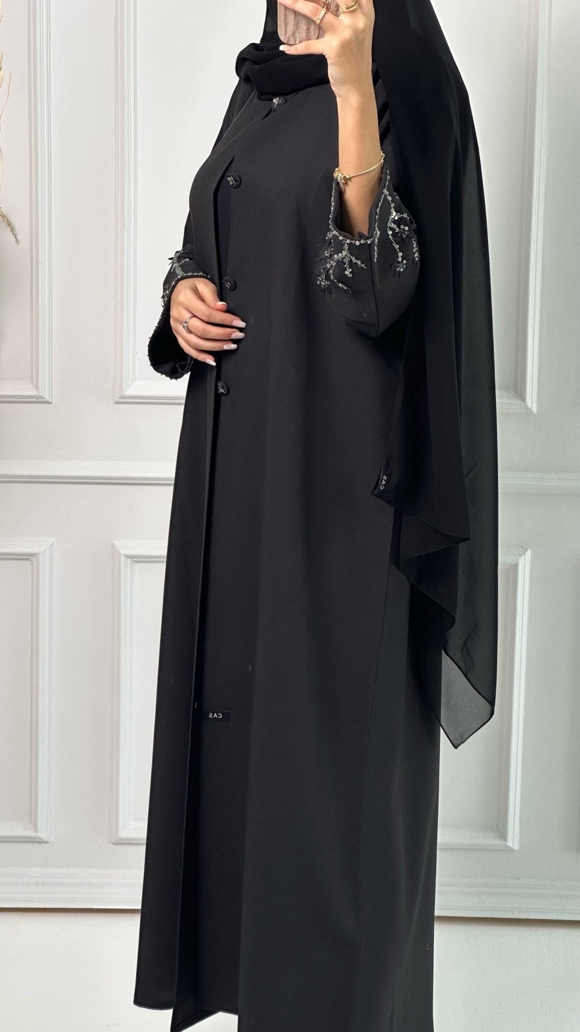 C Black Silver Embroidery Abaya Set