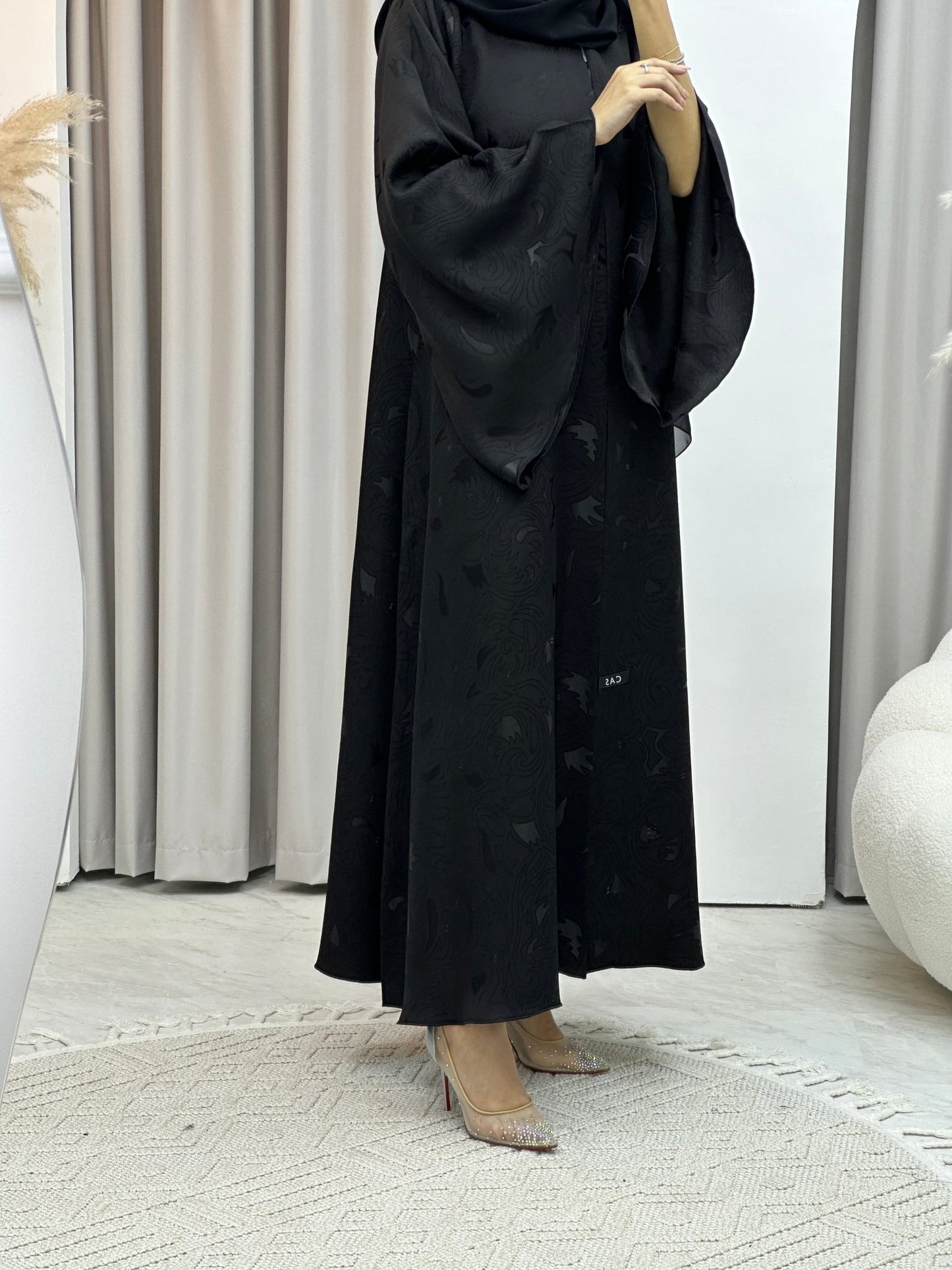 C Black Swirl Print Jacquard Abaya Set