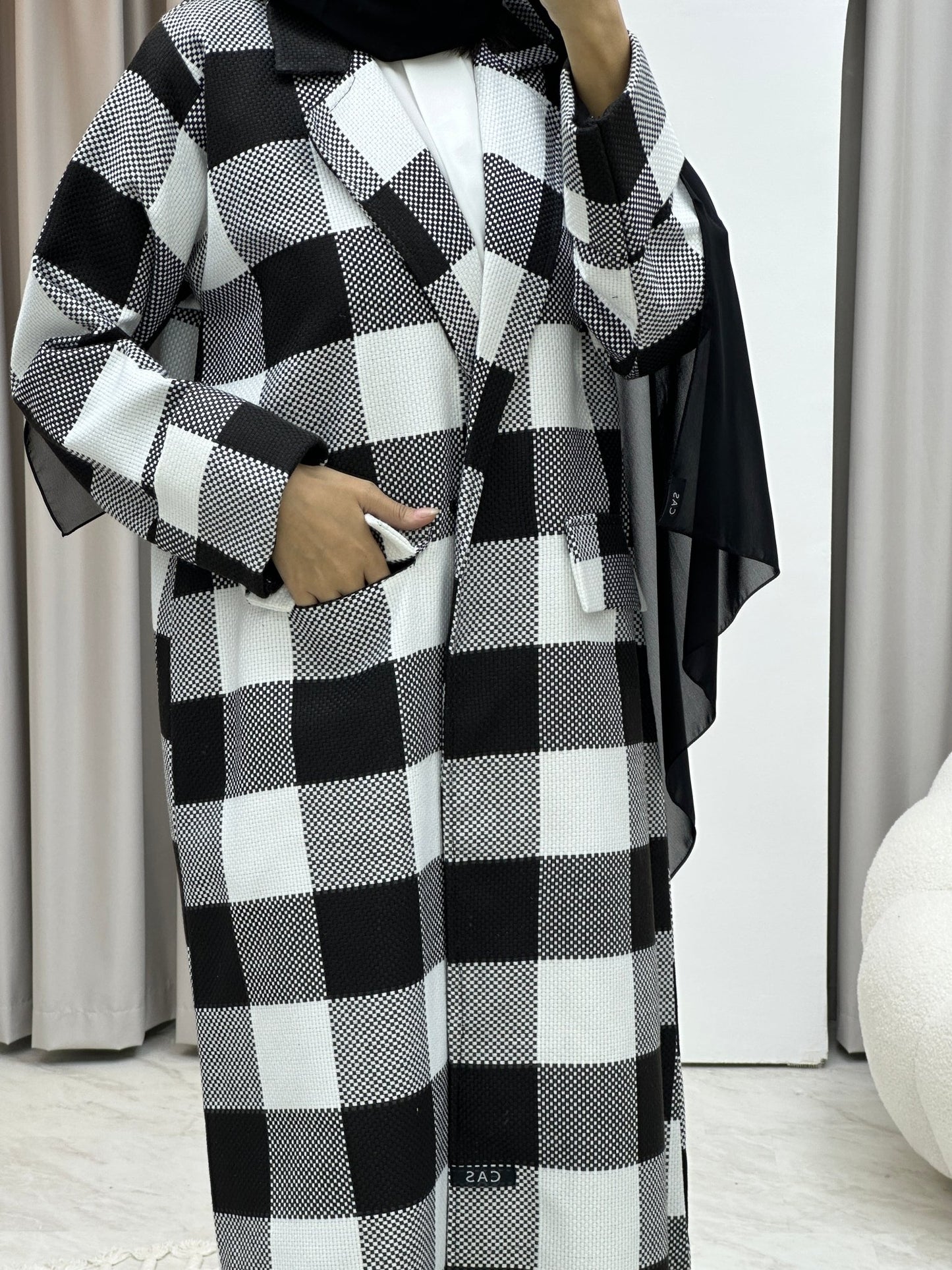 C Black White Winter Coat Abaya