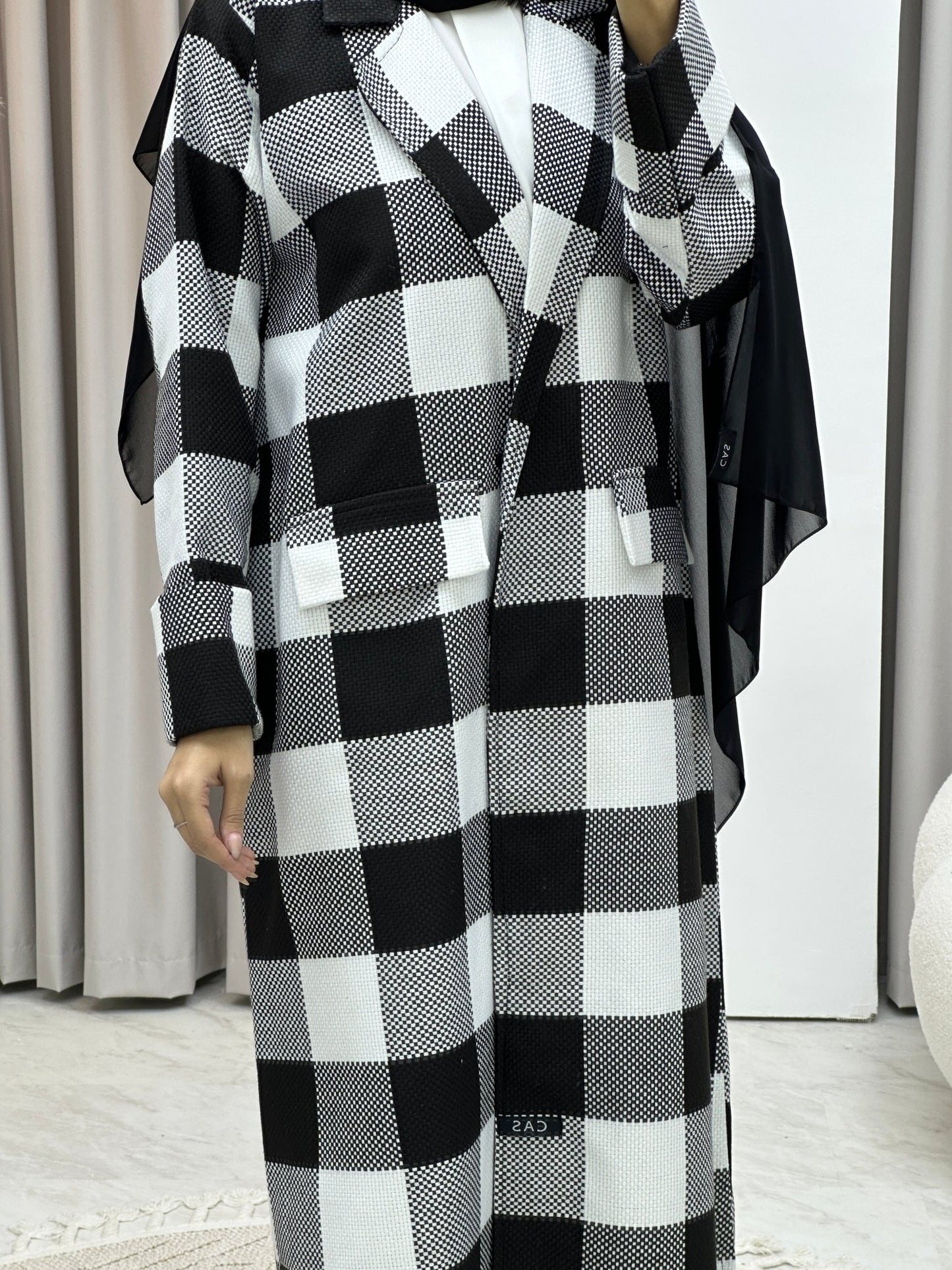 C Black White Winter Coat Abaya