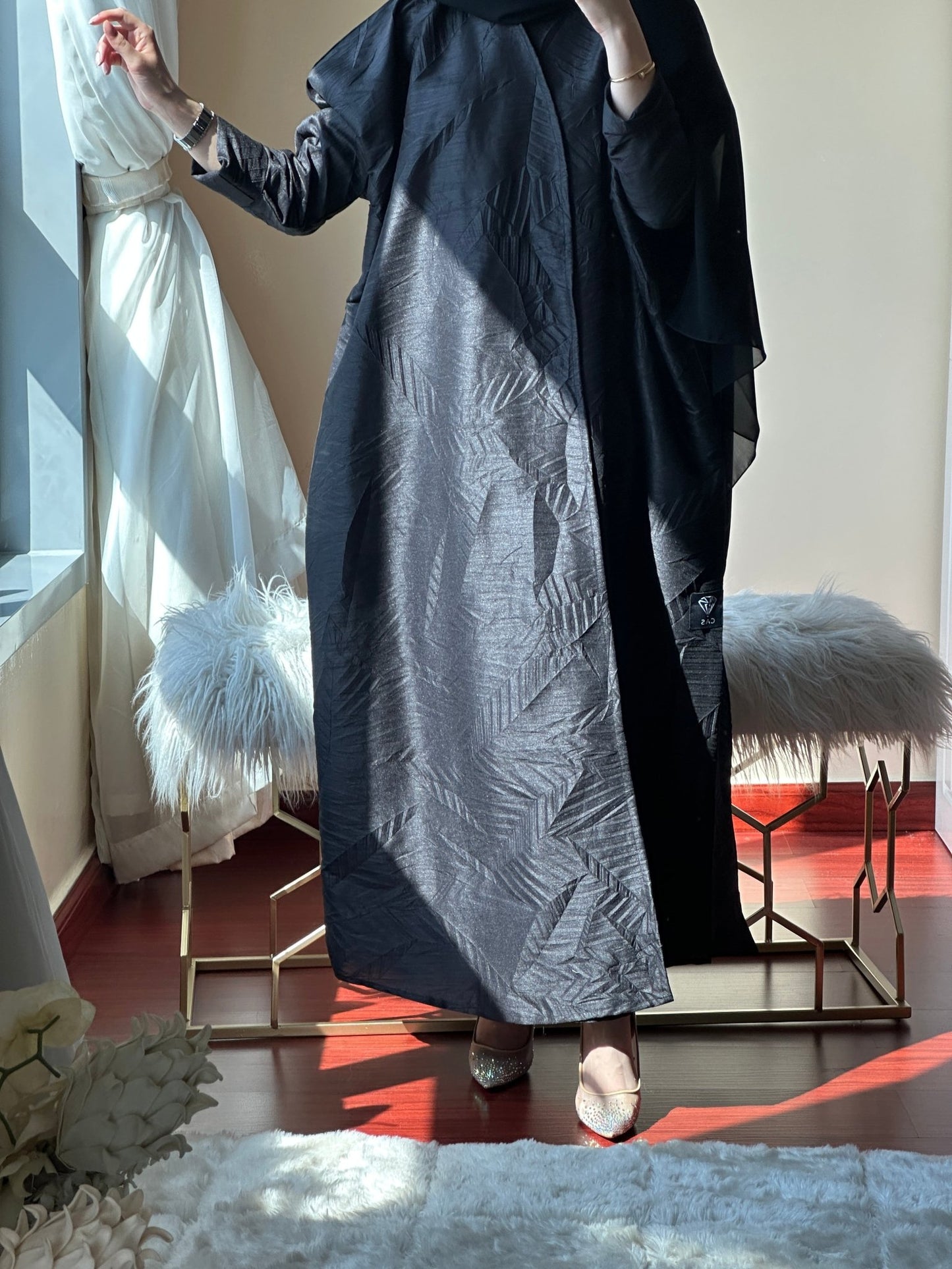 C - Black - Work - Bisht - Abaya - Set - 81