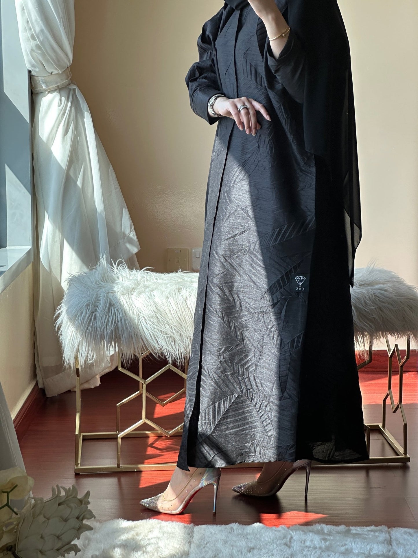 C - Black - Work - Bisht - Abaya - Set - 81