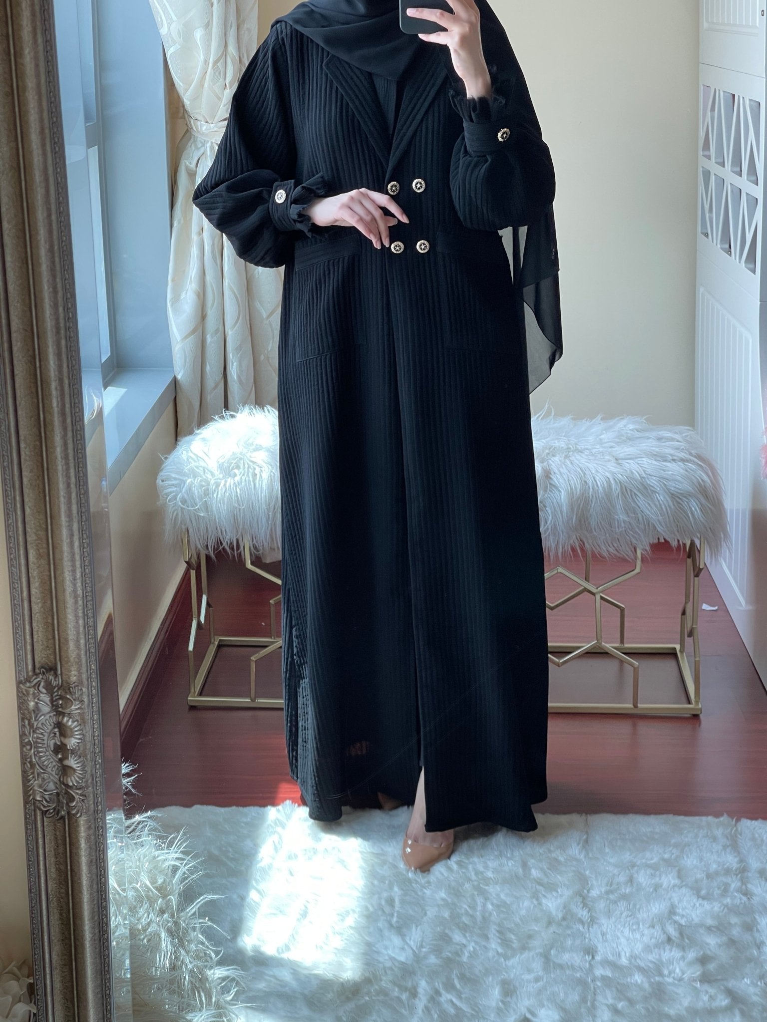 C - Black - Work - Coat - Abaya - Set - 02