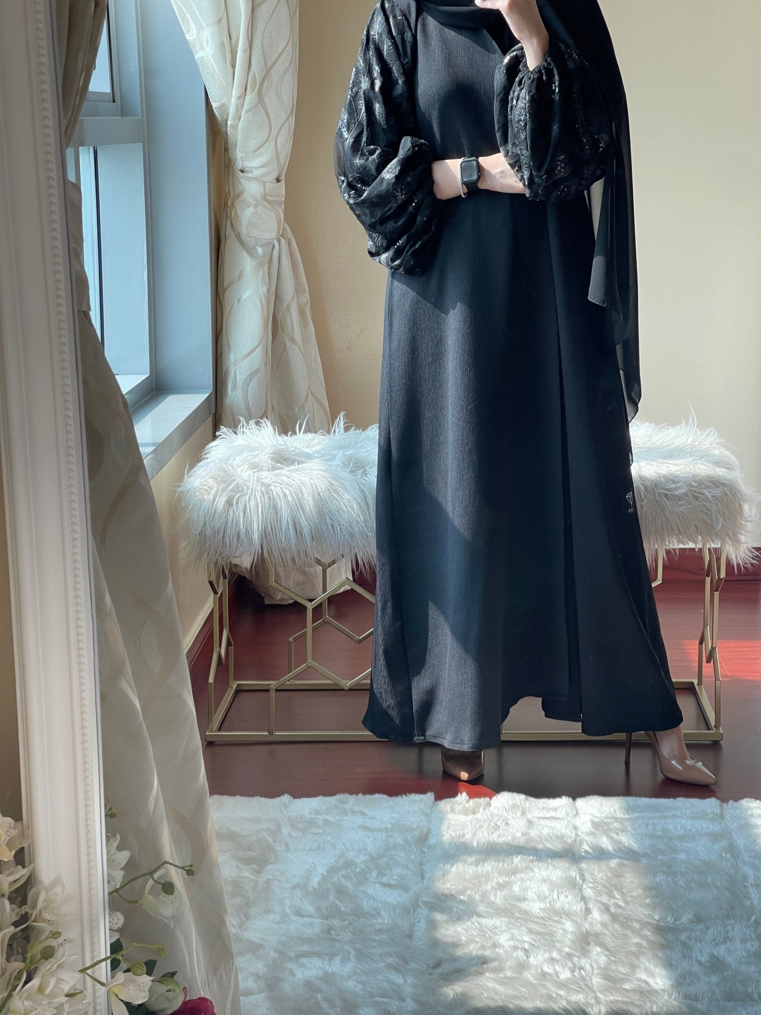 C - Black - Work - Coat - Abaya - Set - 44