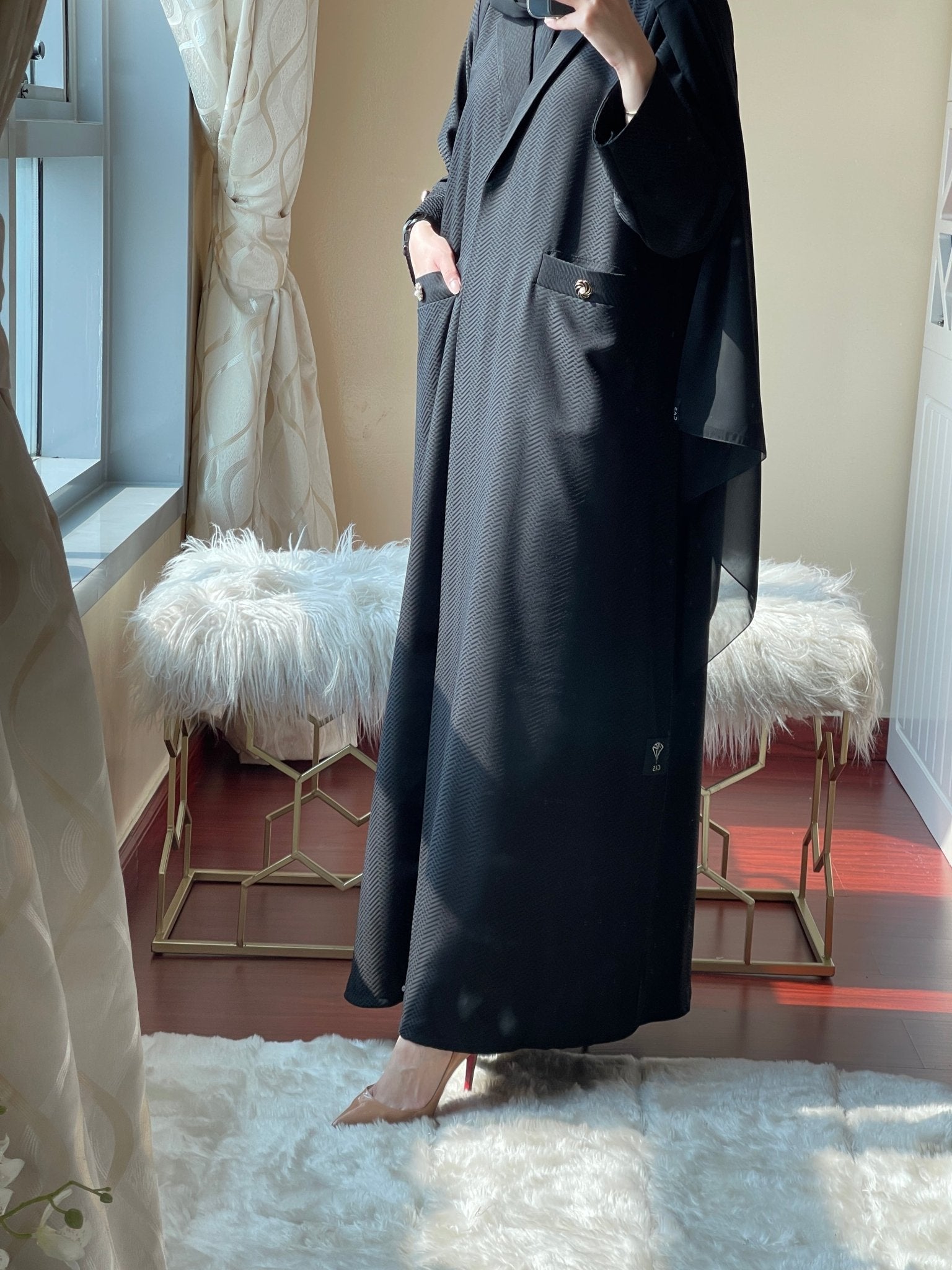 C - Black - Work - Coat - Abaya - Set - 46