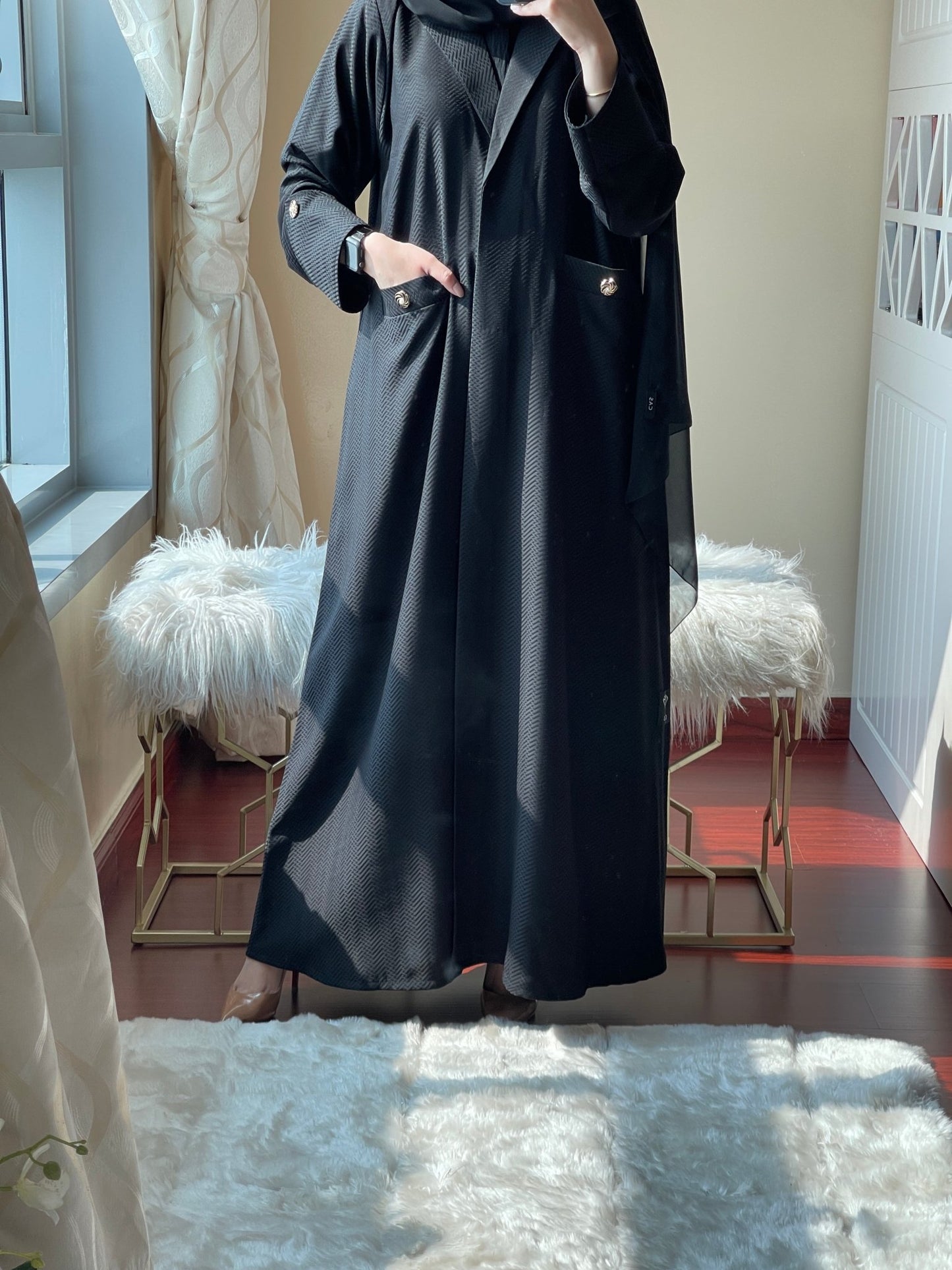 C - Black - Work - Coat - Abaya - Set - 46