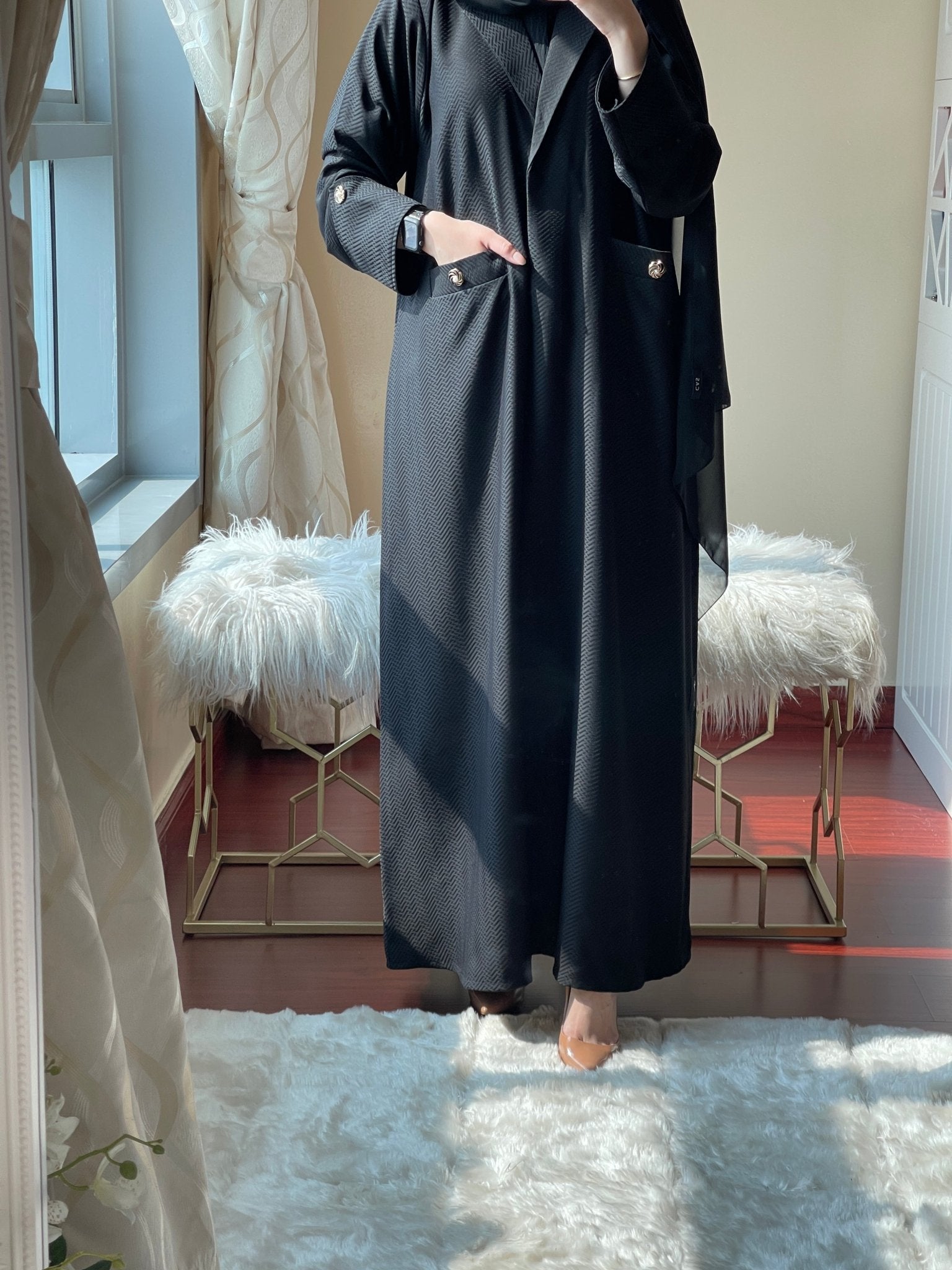 C - Black - Work - Coat - Abaya - Set - 46