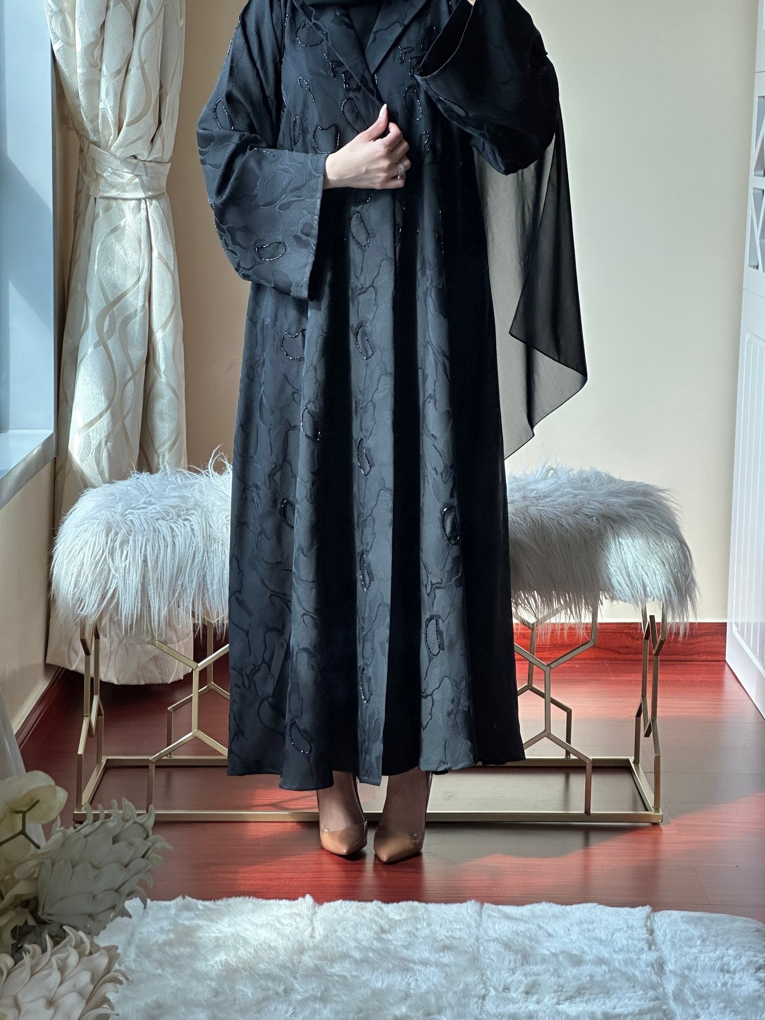 C - Black - Work - Coat - Abaya - Set - 76