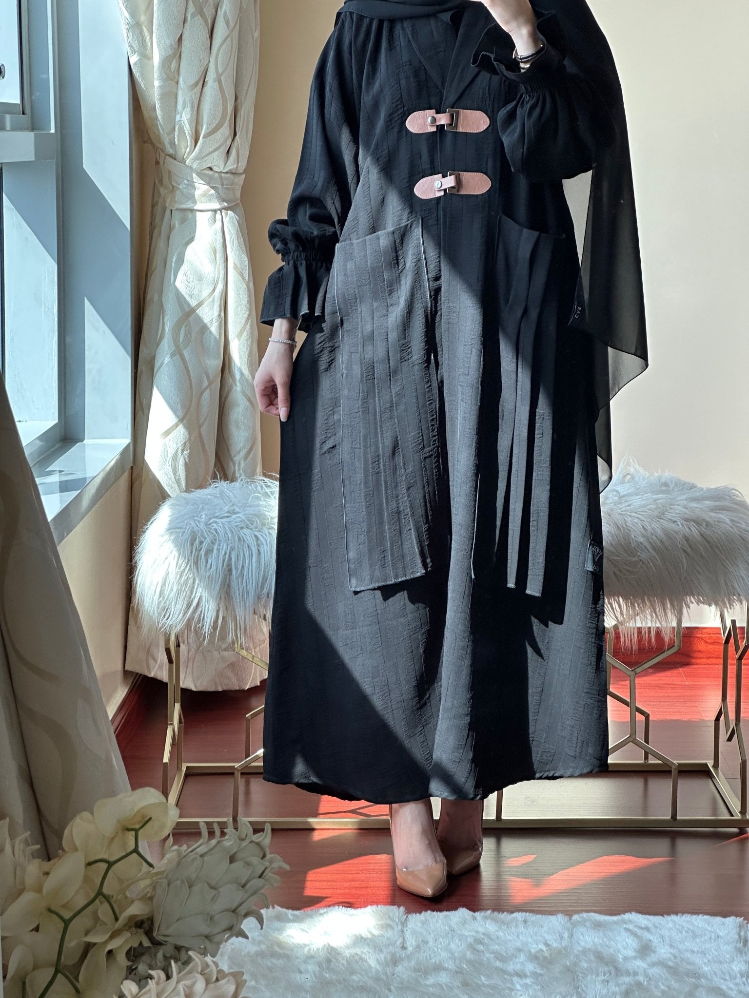 C - Black - Work - Coat - Abaya - Set - 78