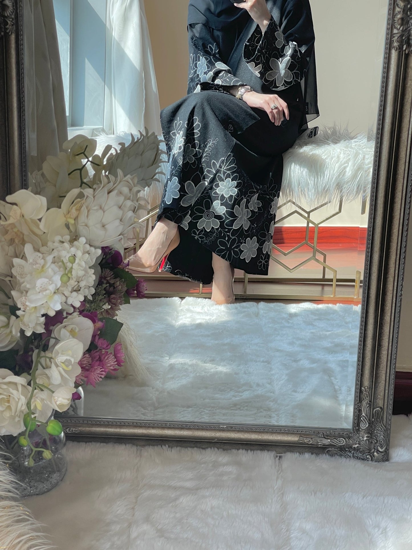 C - BlackFloral - Wool - Abaya