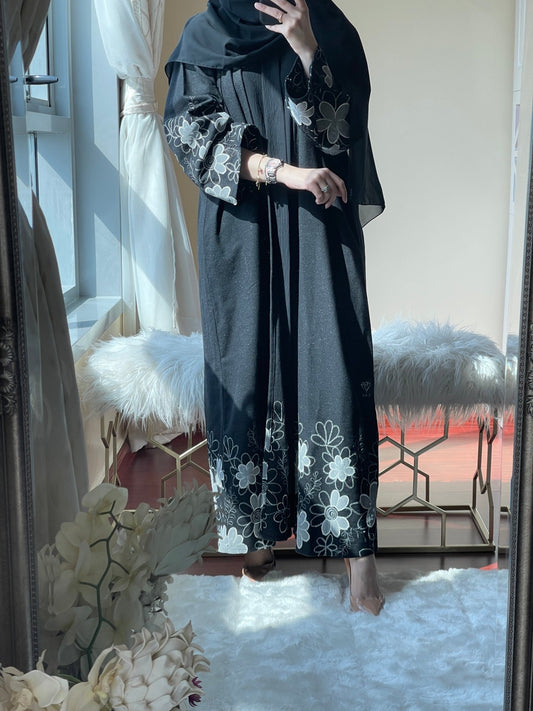 C - BlackFloral - Wool - Abaya