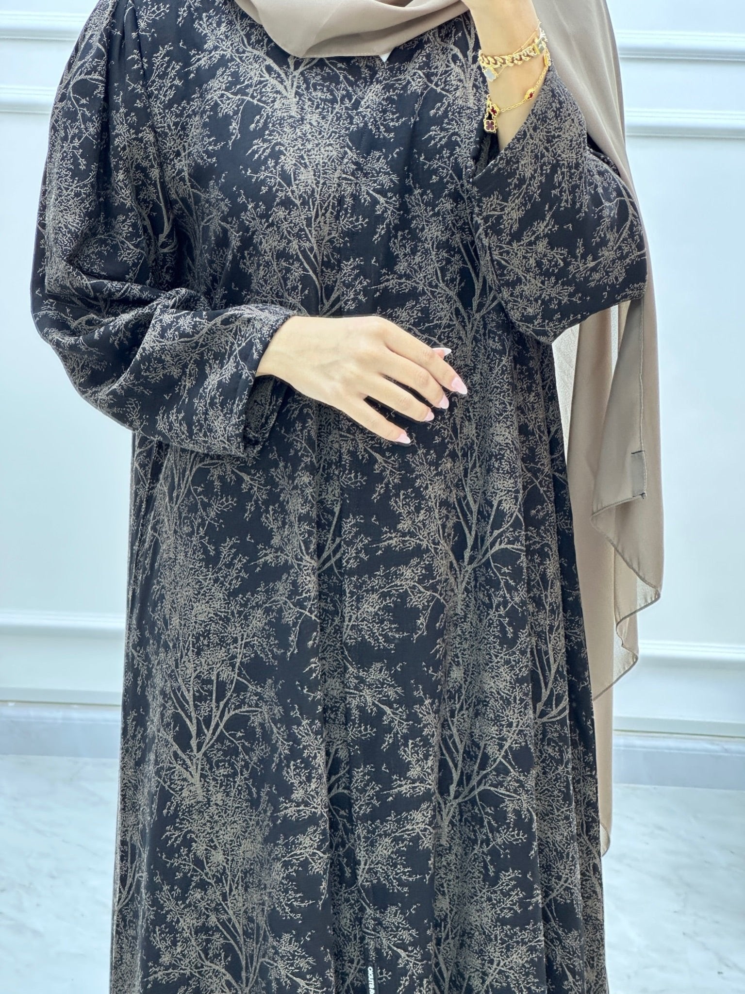 C Blossom Bisht Budget Beige Abaya