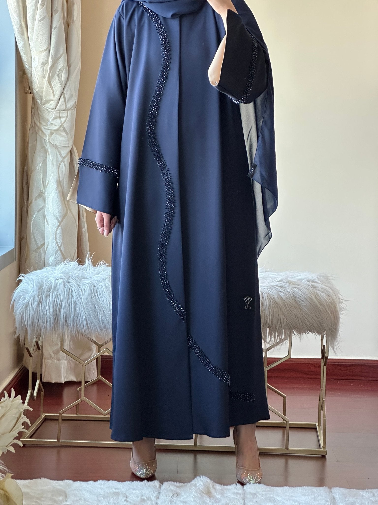 C - Blue - Beige - Eid - Abaya - set - 33