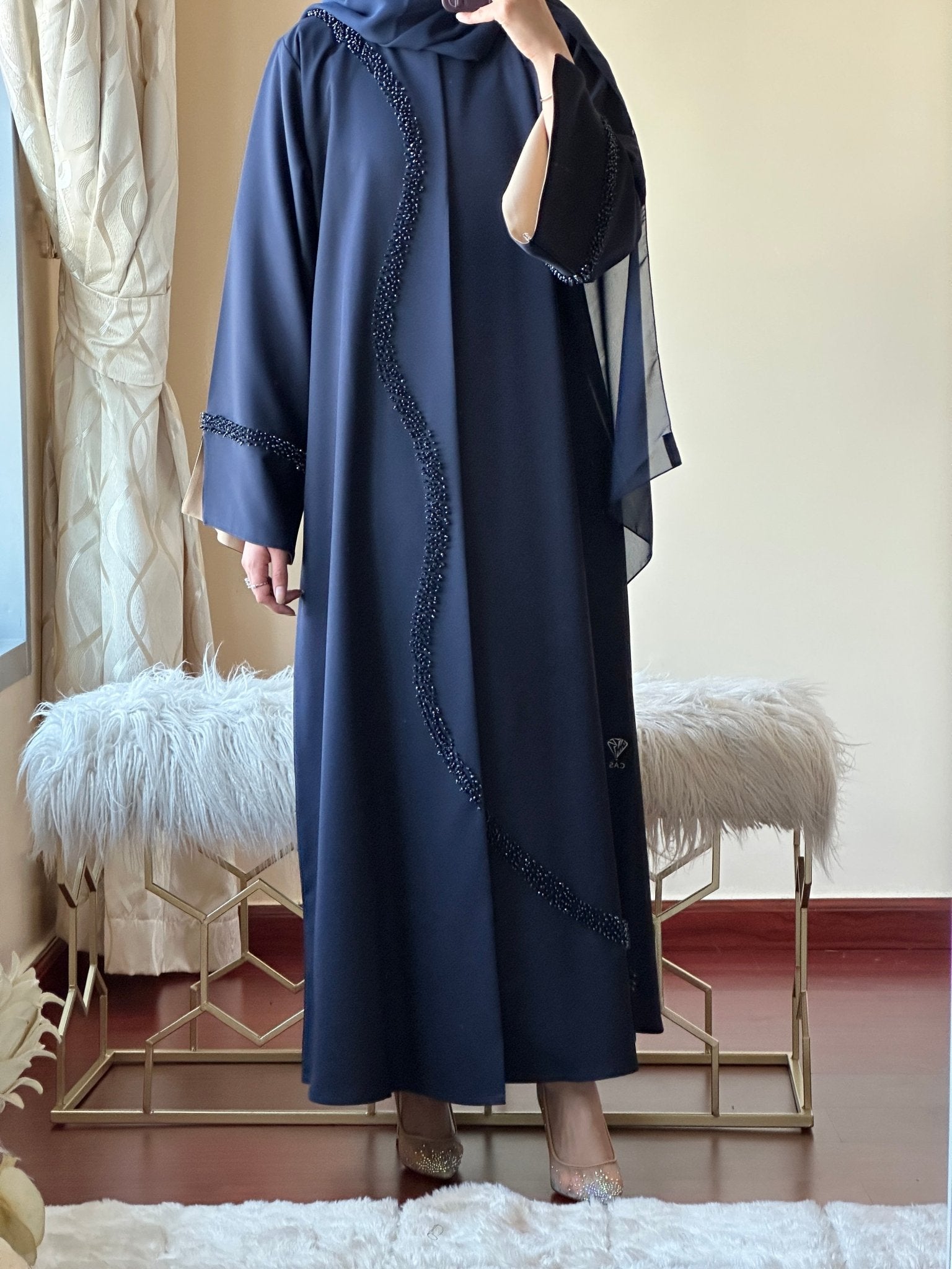 C - Blue - Beige - Eid - Abaya - set - 33