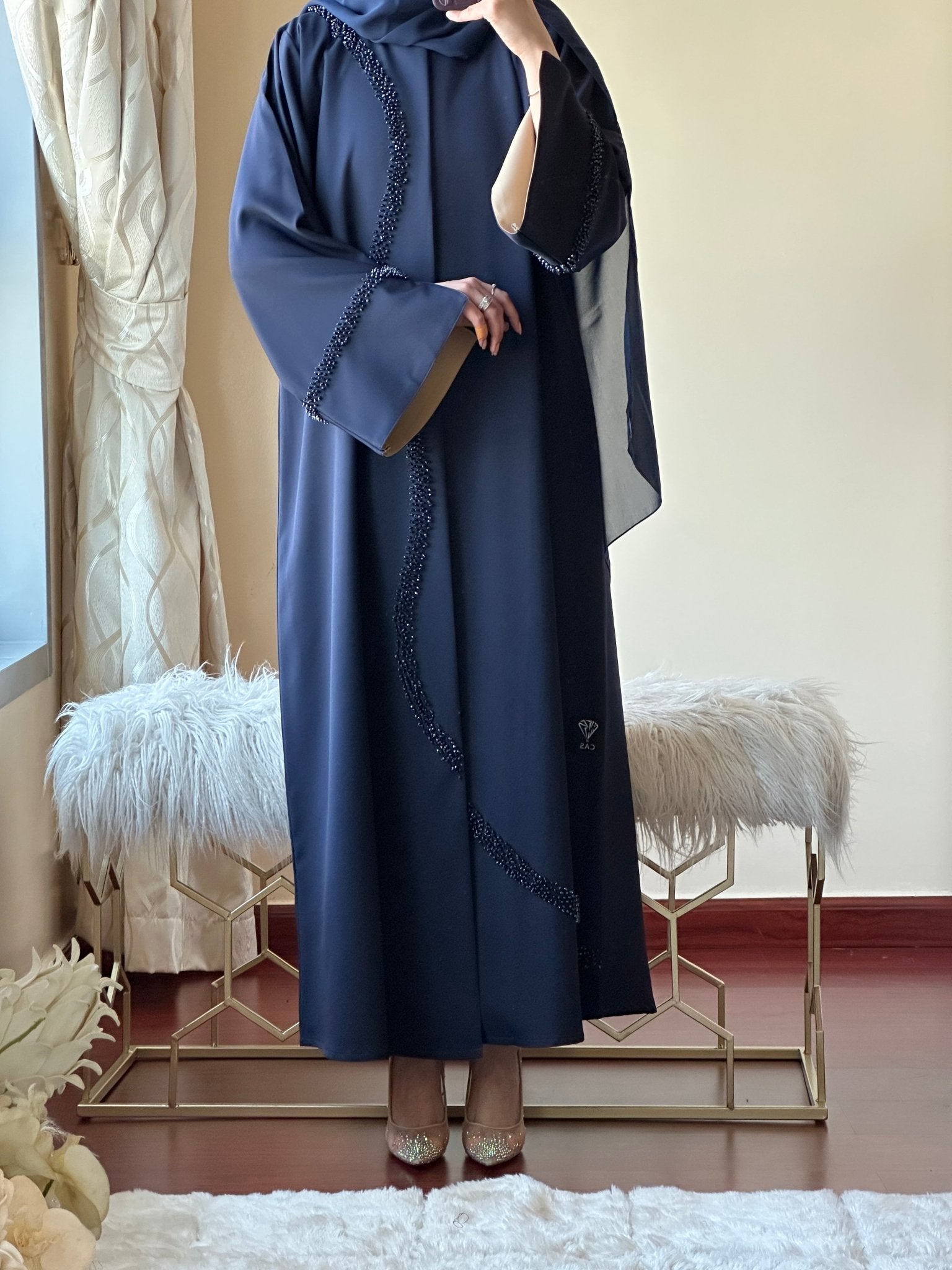 C - Blue - Beige - Eid - Abaya - set - 33