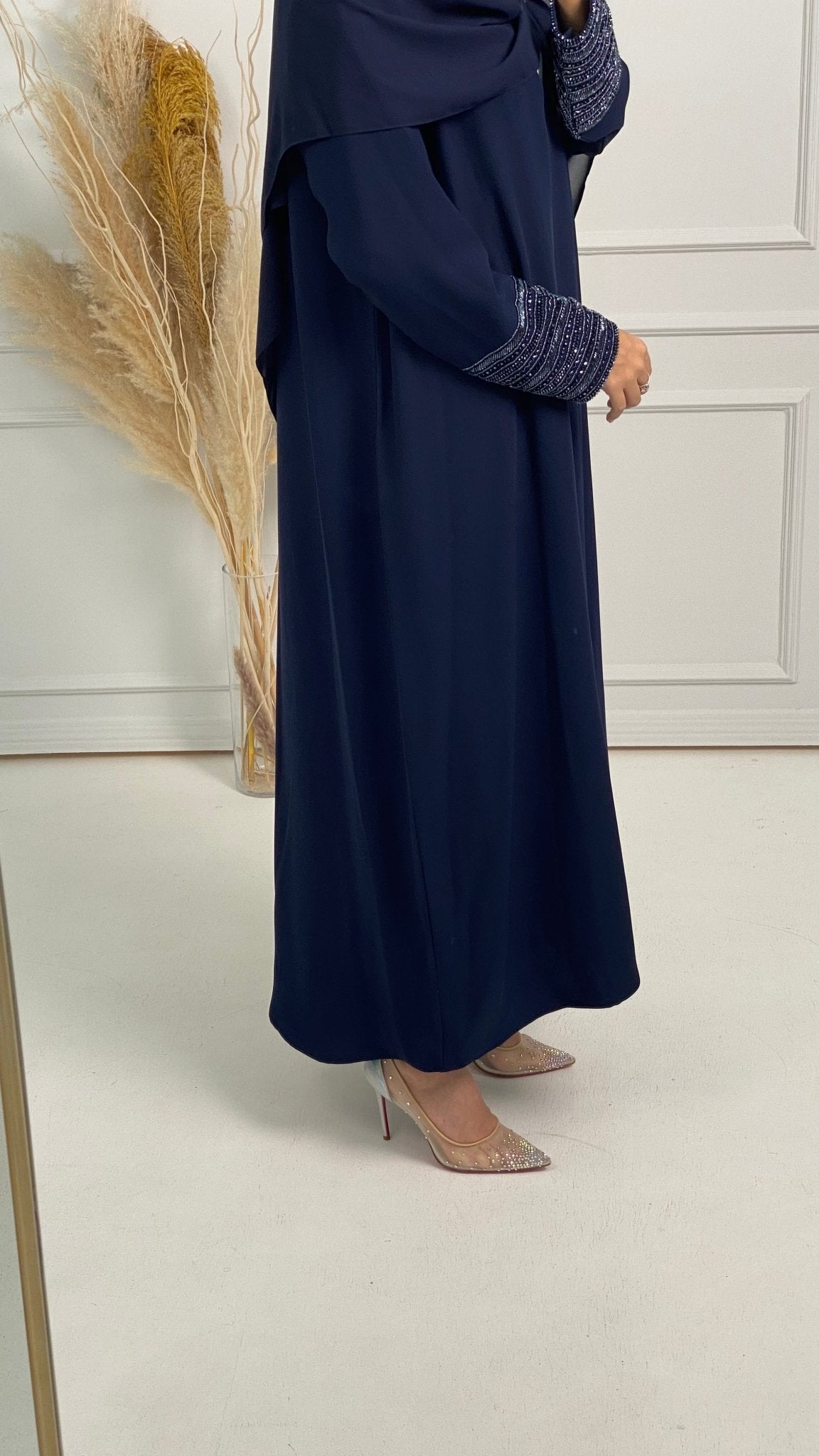 C Blue Bisht Embroidered Cuff Abaya