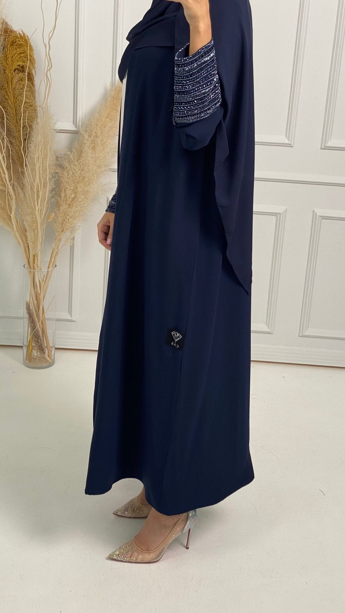 C Blue Bisht Embroidered Cuff Abaya