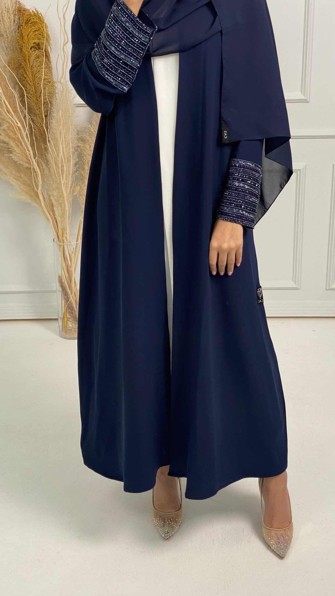 C Blue Bisht Embroidered Cuff Abaya