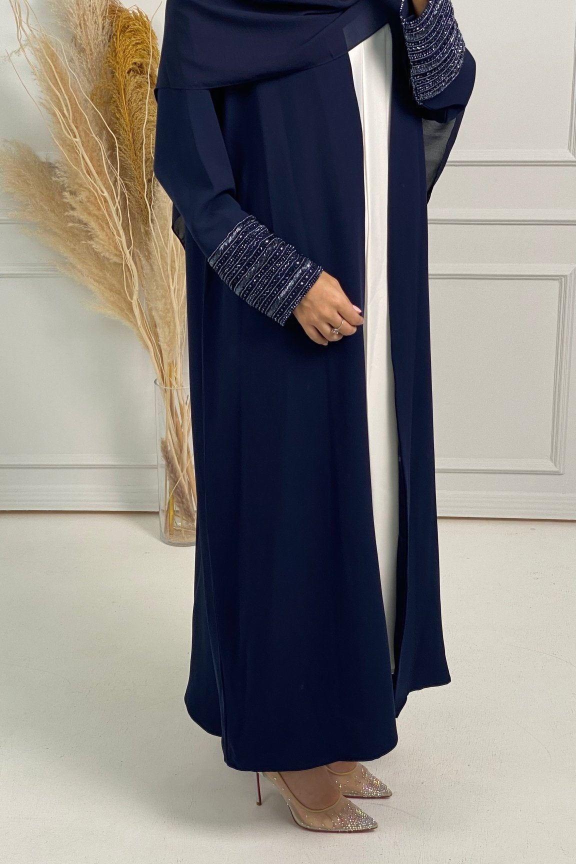 C Blue Bisht Embroidered Cuff Abaya