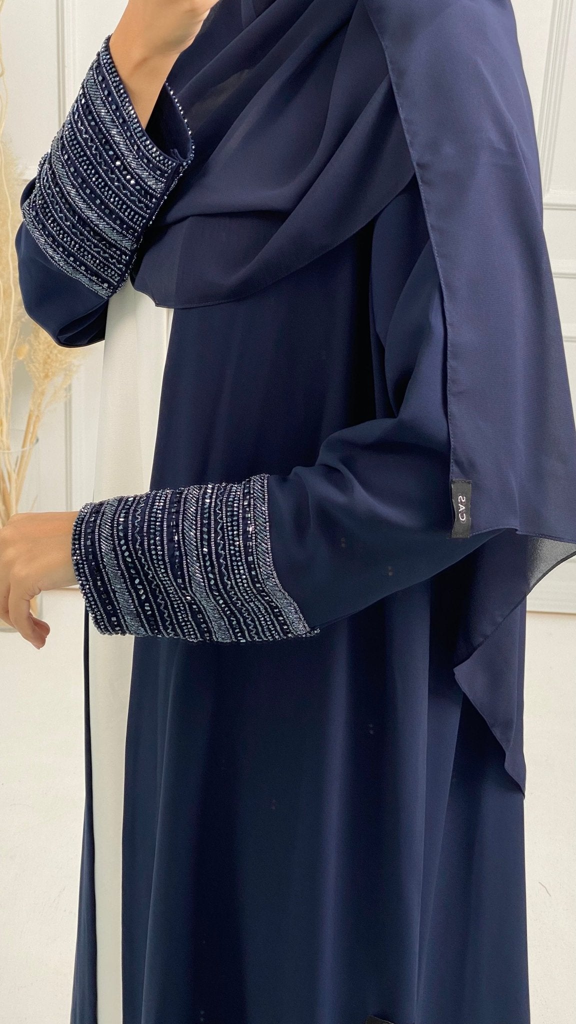 C Blue Bisht Embroidered Cuff Abaya