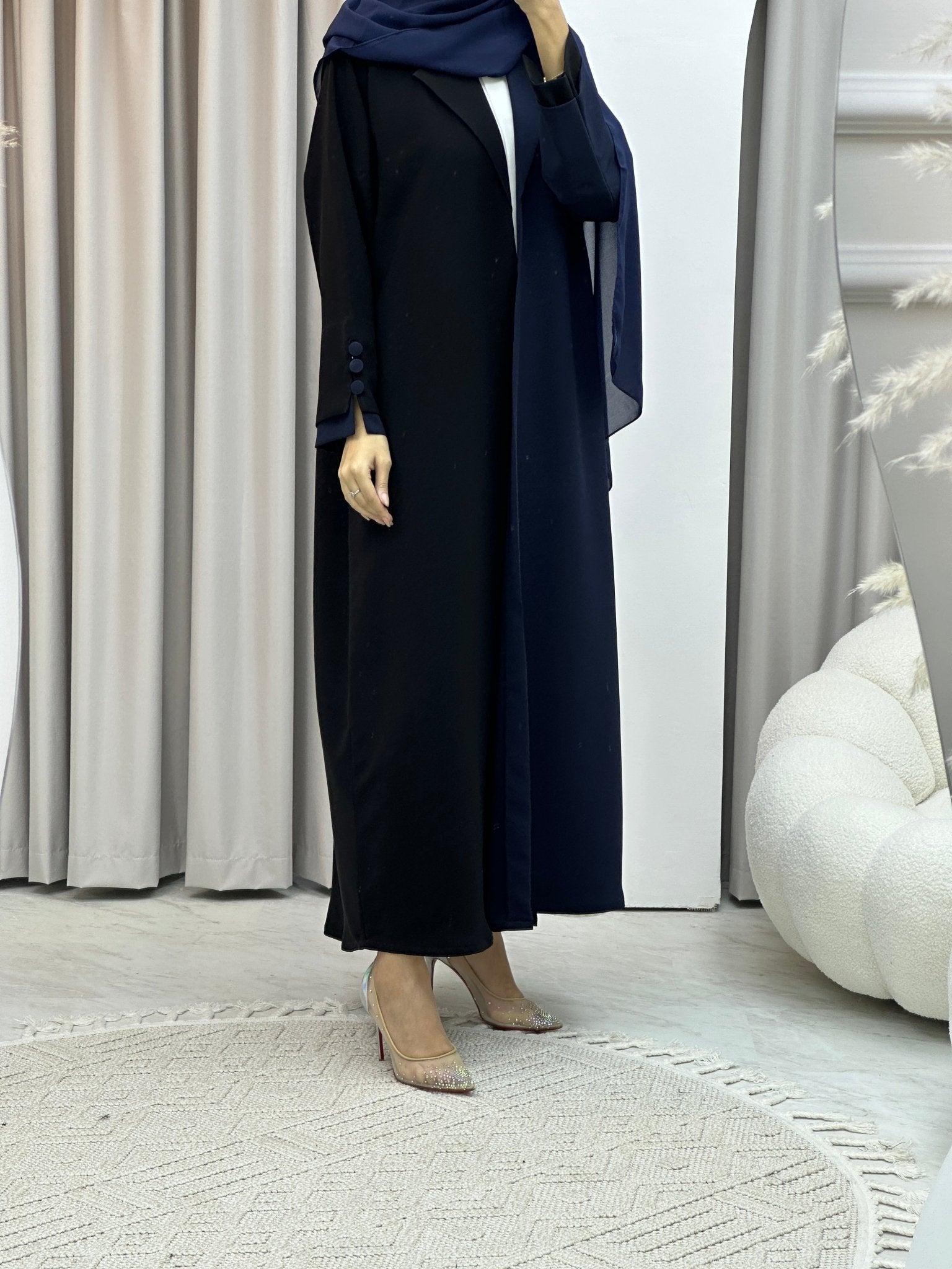 C Blue Black Coat Abaya