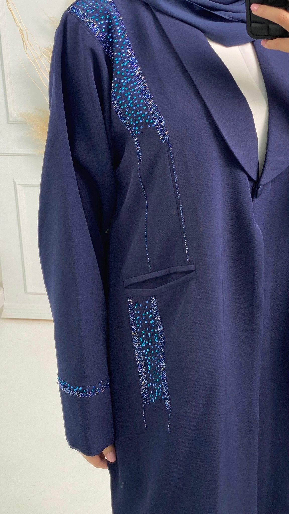 C Blue Coat Embroidered Abaya