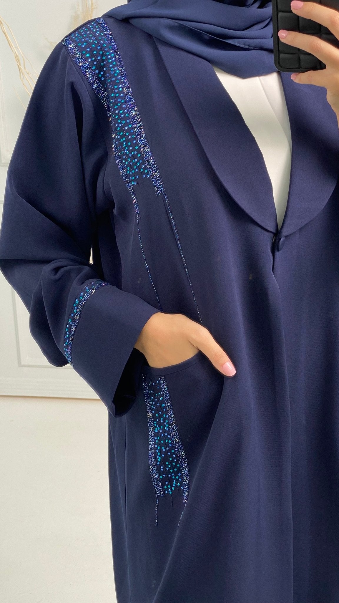 C Blue Coat Embroidered Abaya