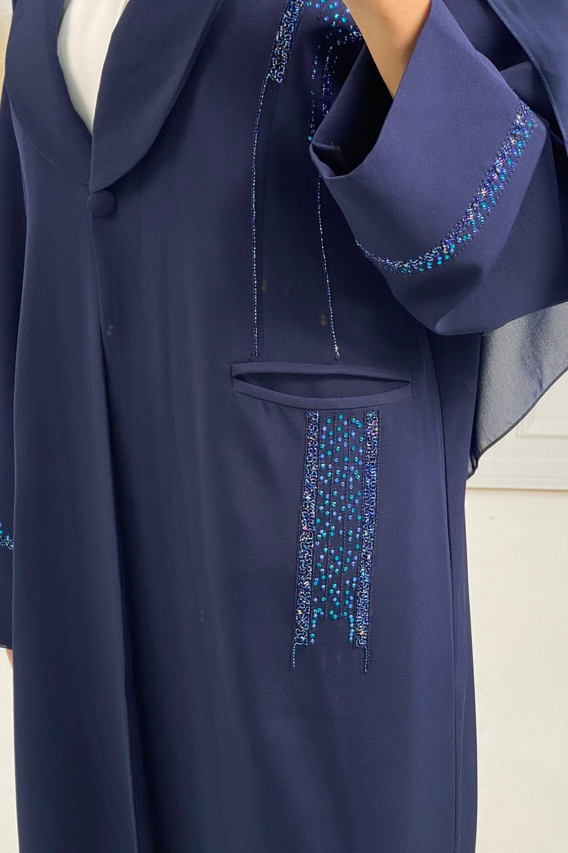 C Blue Coat Embroidered Abaya