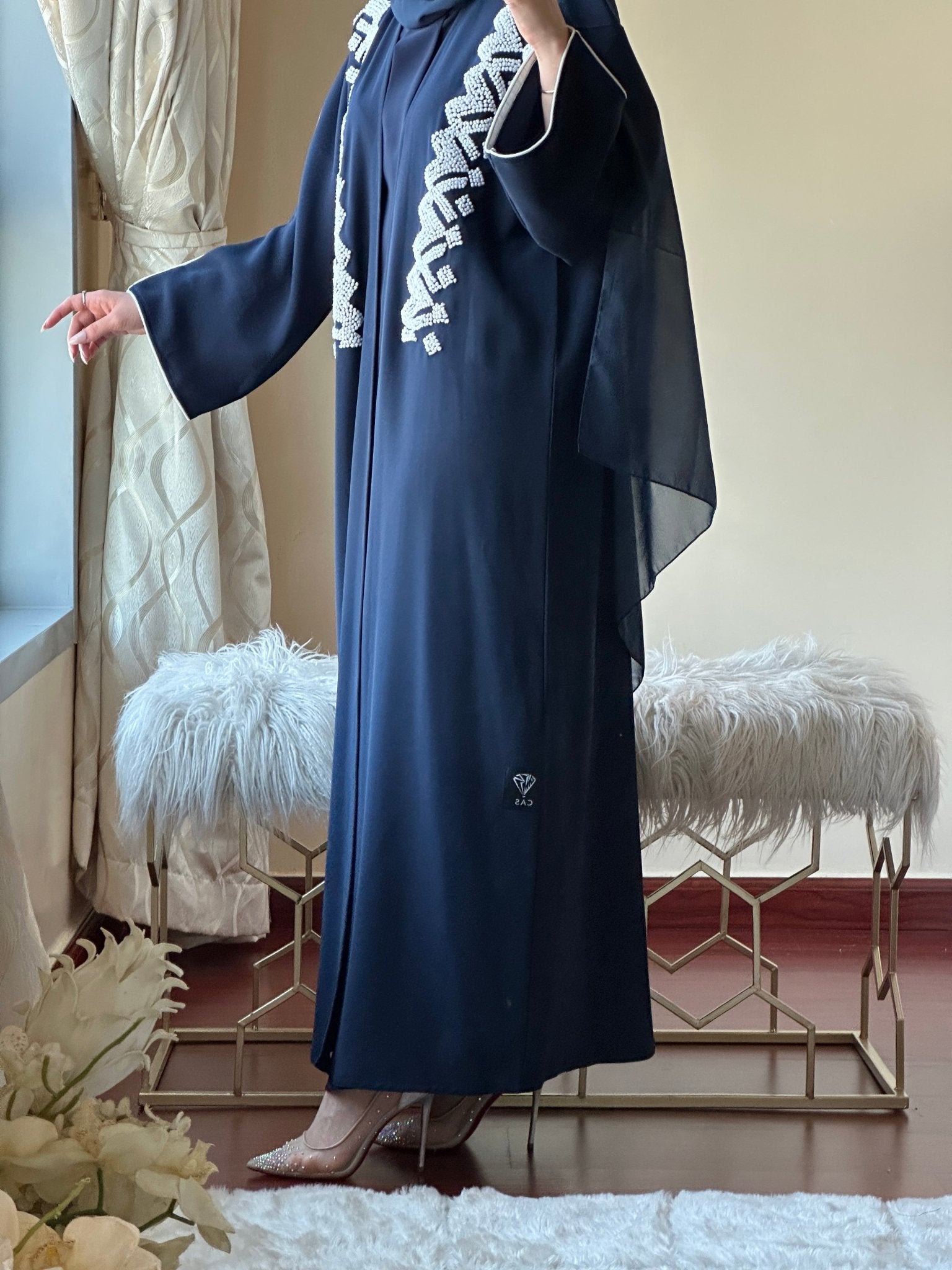 C - Blue - Crepe - Evening - Abaya - Set - 44