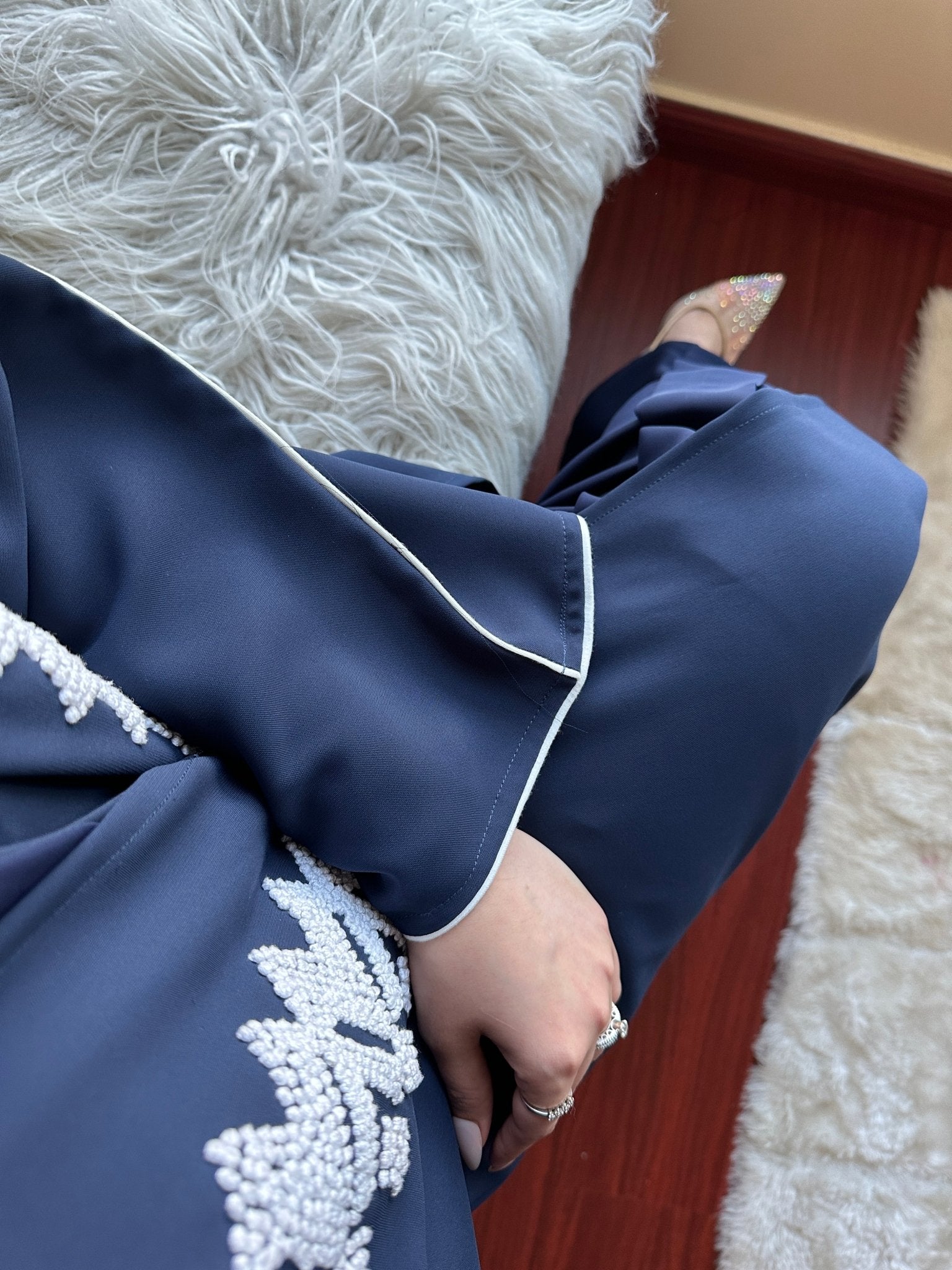 C - Blue - Crepe - Evening - Abaya - Set - 44