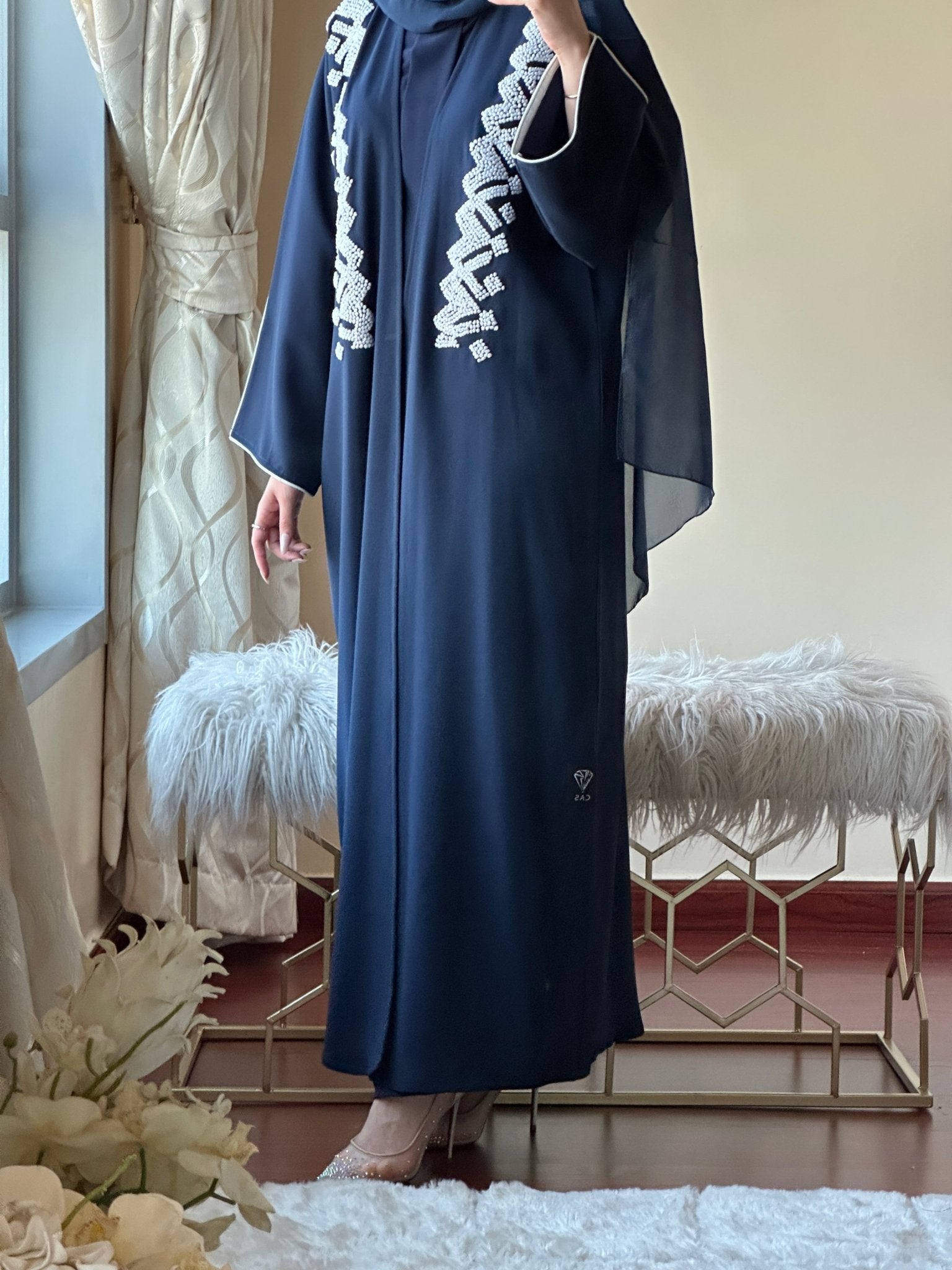 C - Blue - Crepe - Evening - Abaya - Set - 44