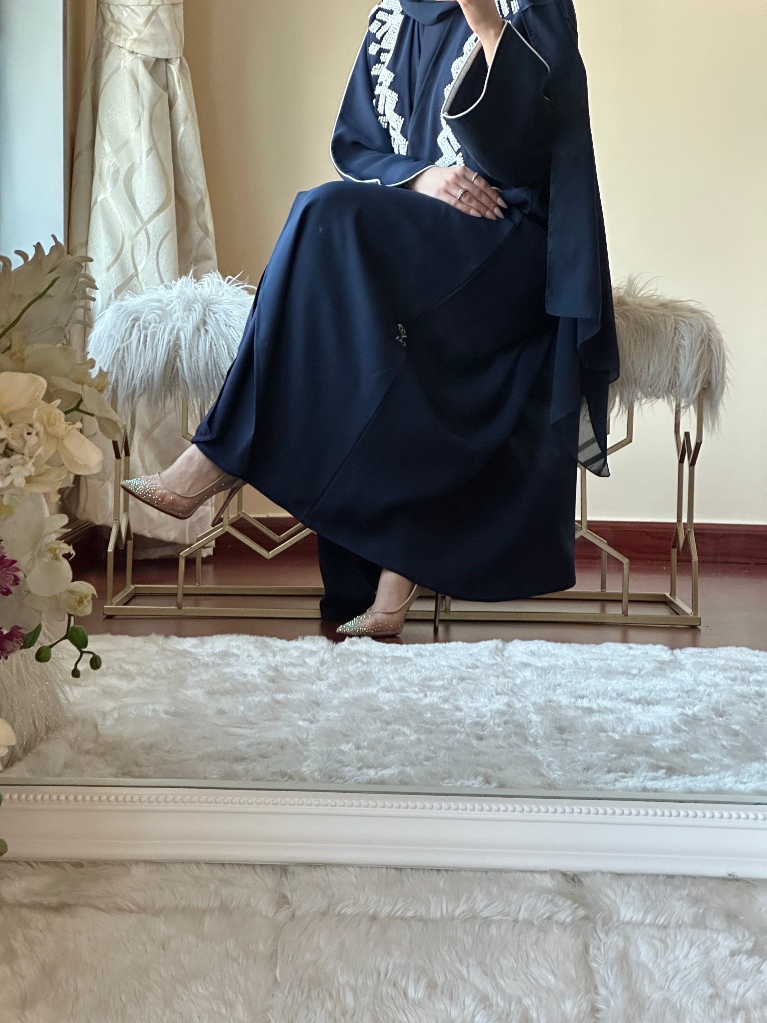C - Blue - Crepe - Evening - Abaya - Set - 44