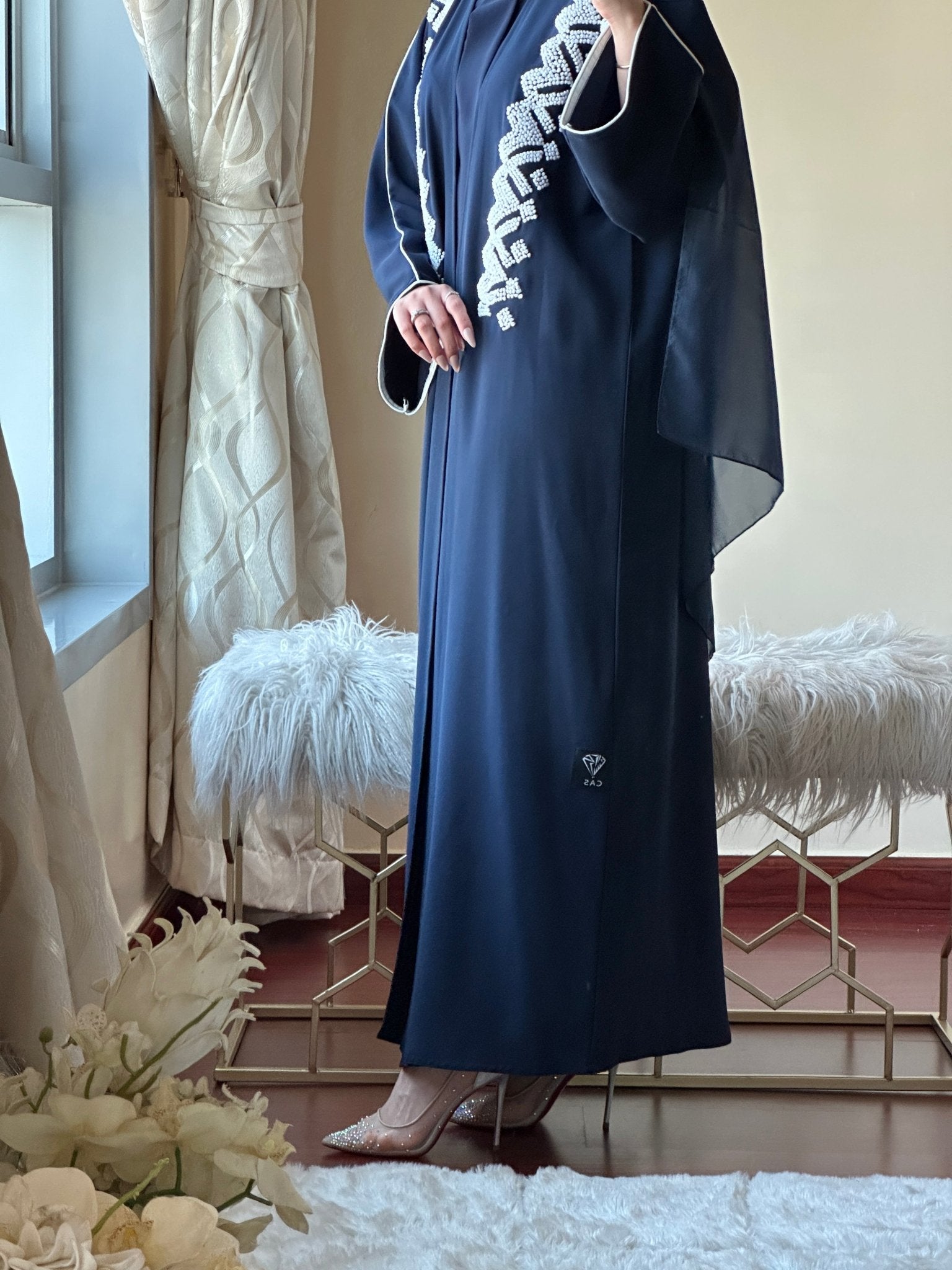 C - Blue - Crepe - Evening - Abaya - Set - 44