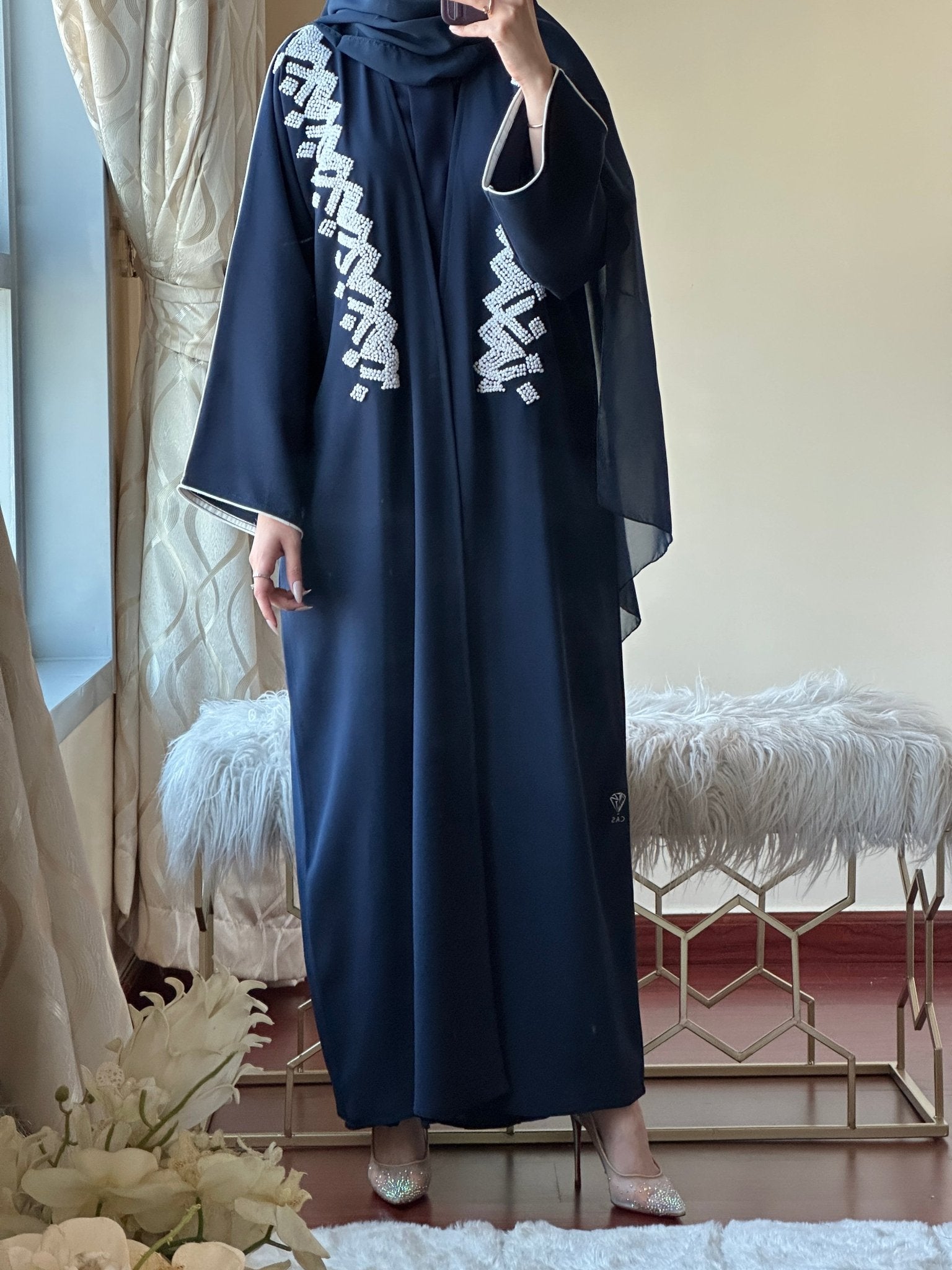 C - Blue - Crepe - Evening - Abaya - Set - 44