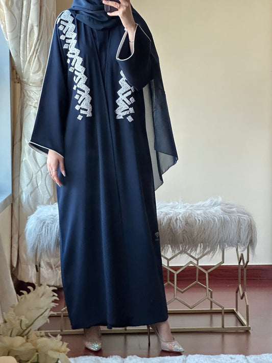 C - Blue - Crepe - Evening - Abaya - Set - 44