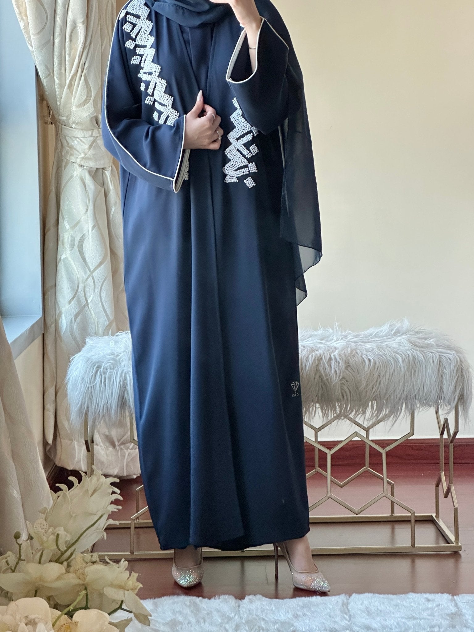 C - Blue - Crepe - Evening - Abaya - Set - 44