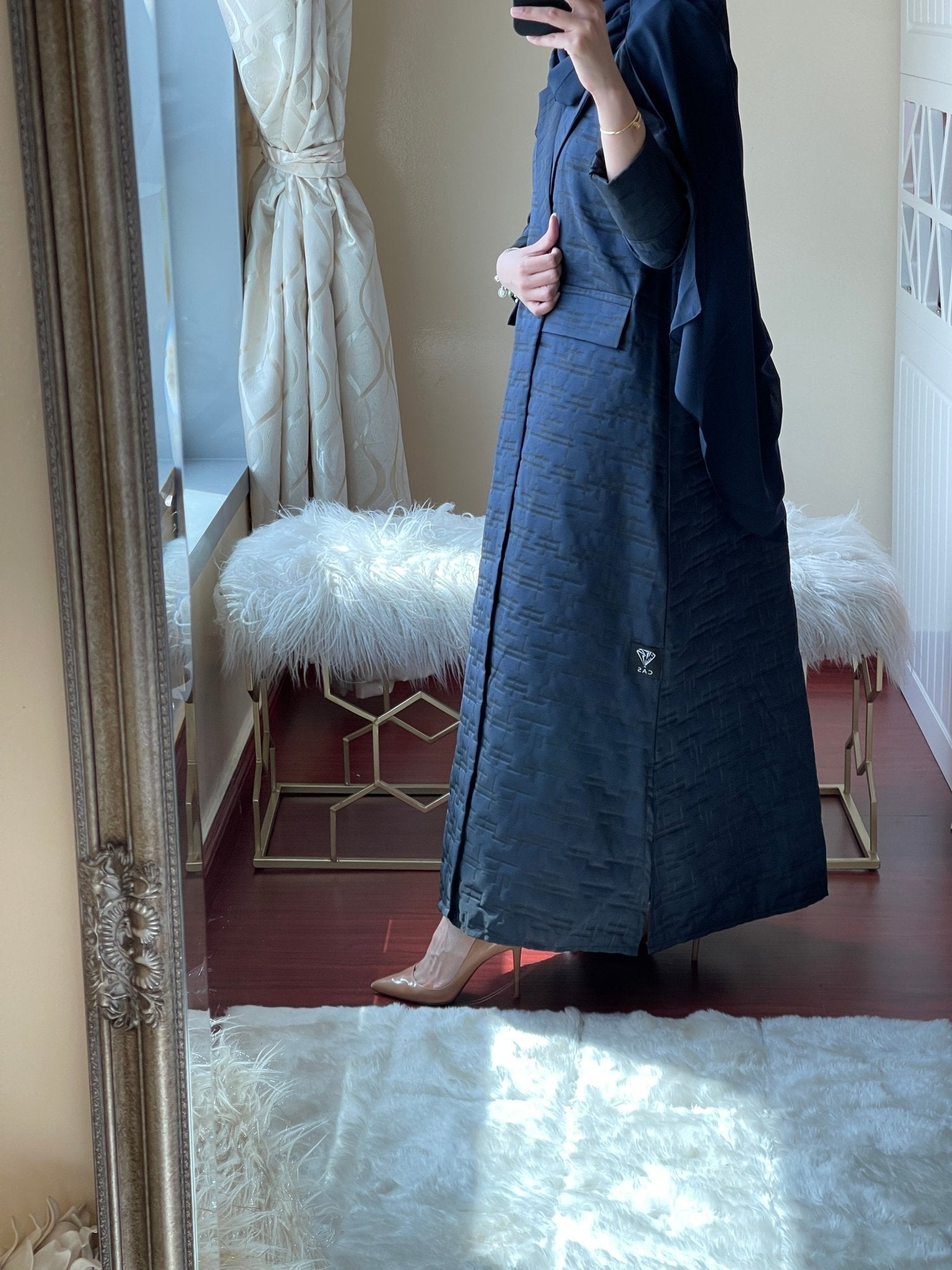 C - Blue - Jacquard - Abaya - Set - 29 - 01